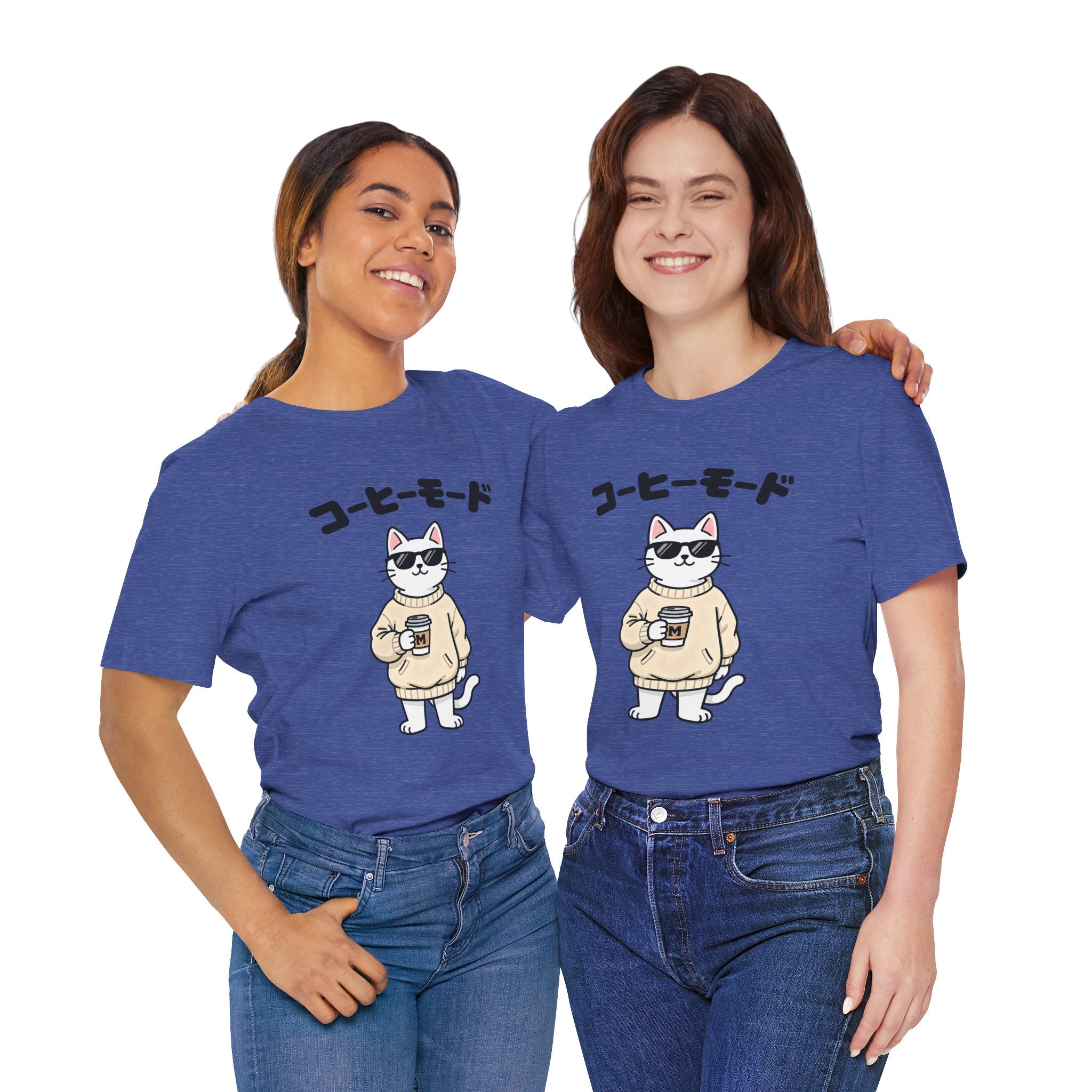 Coffee Mode Cat Tee — Cute Japanese Cat Holding Coffee T-Shirt