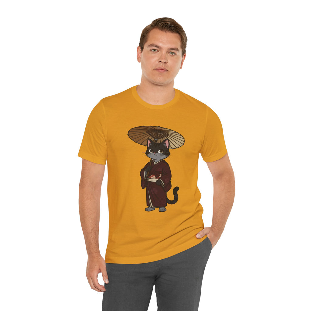 Geisha Cat Tee — Japanese Umbrella Cat Graphic T-Shirt