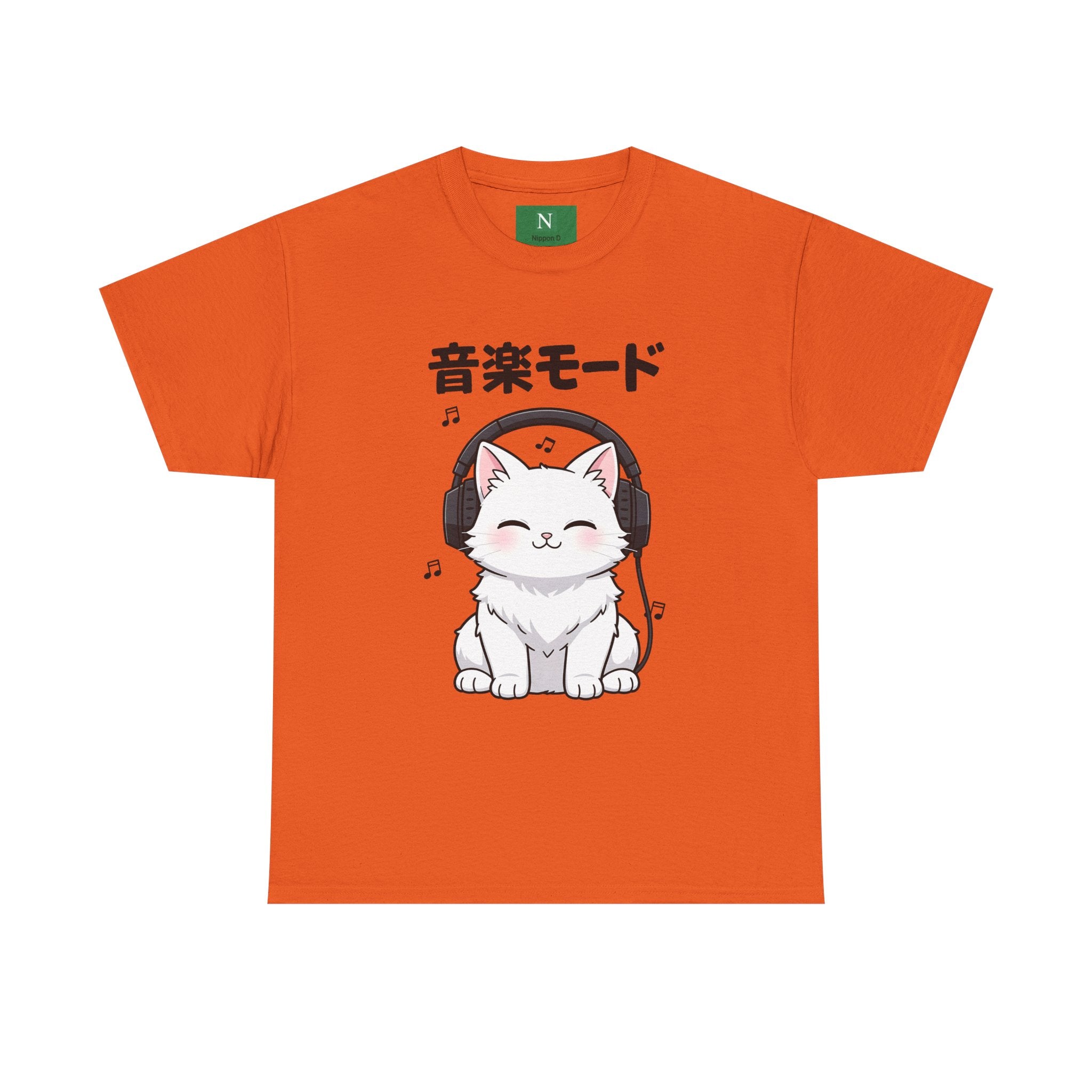 Cat with Headphones Tee — "Music Mode" Japanese Kawaii Graphic T-Shirt