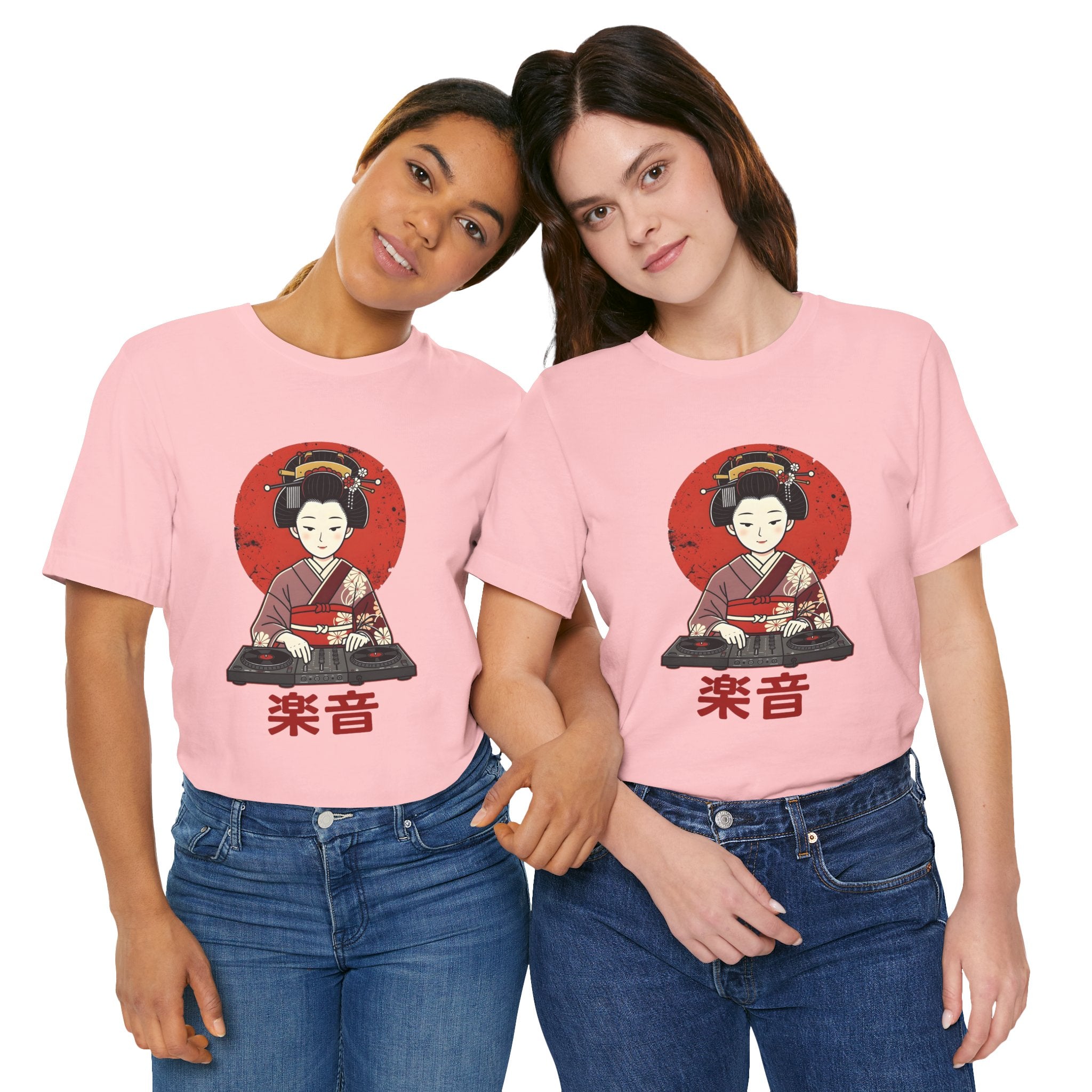 Geisha DJ T-Shirt — Japanese Vinyl Turntable Tee with '楽音' (Music) Design