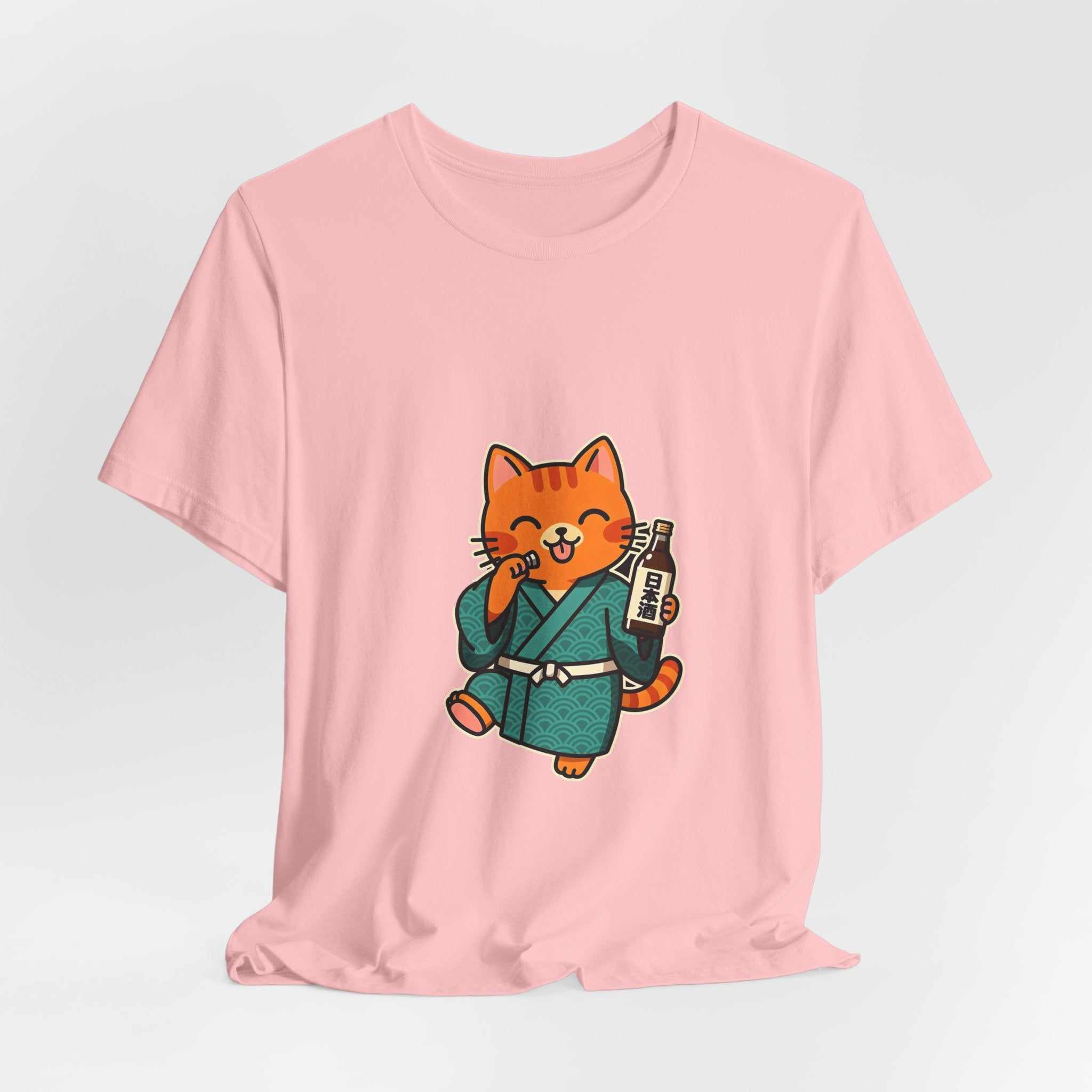 Sake Cat Tee — Cute Orange Cat in Kimono Drinking Sake T-Shirt