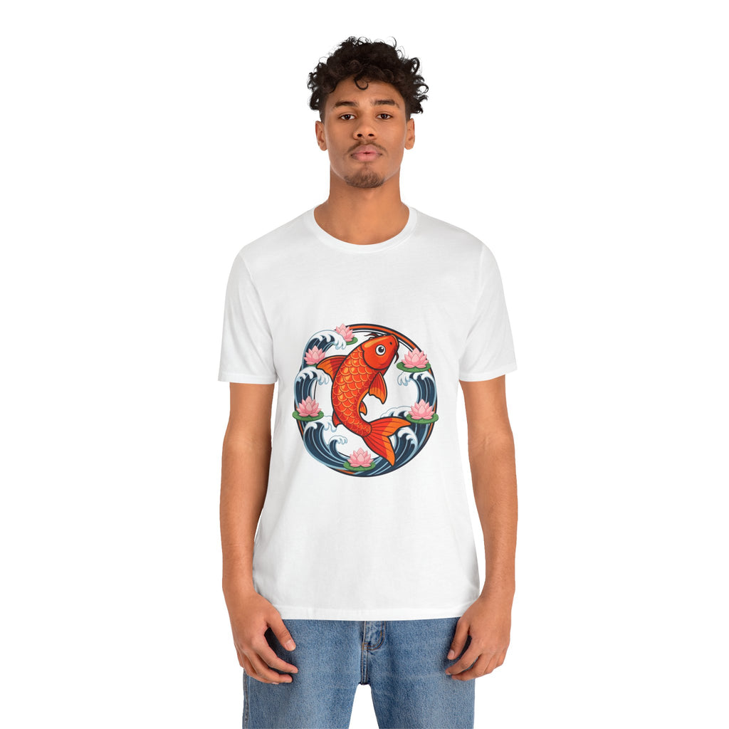 Koi Circle Graphic Tee — Japanese Koi Fish Waves & Lotus T-Shirt