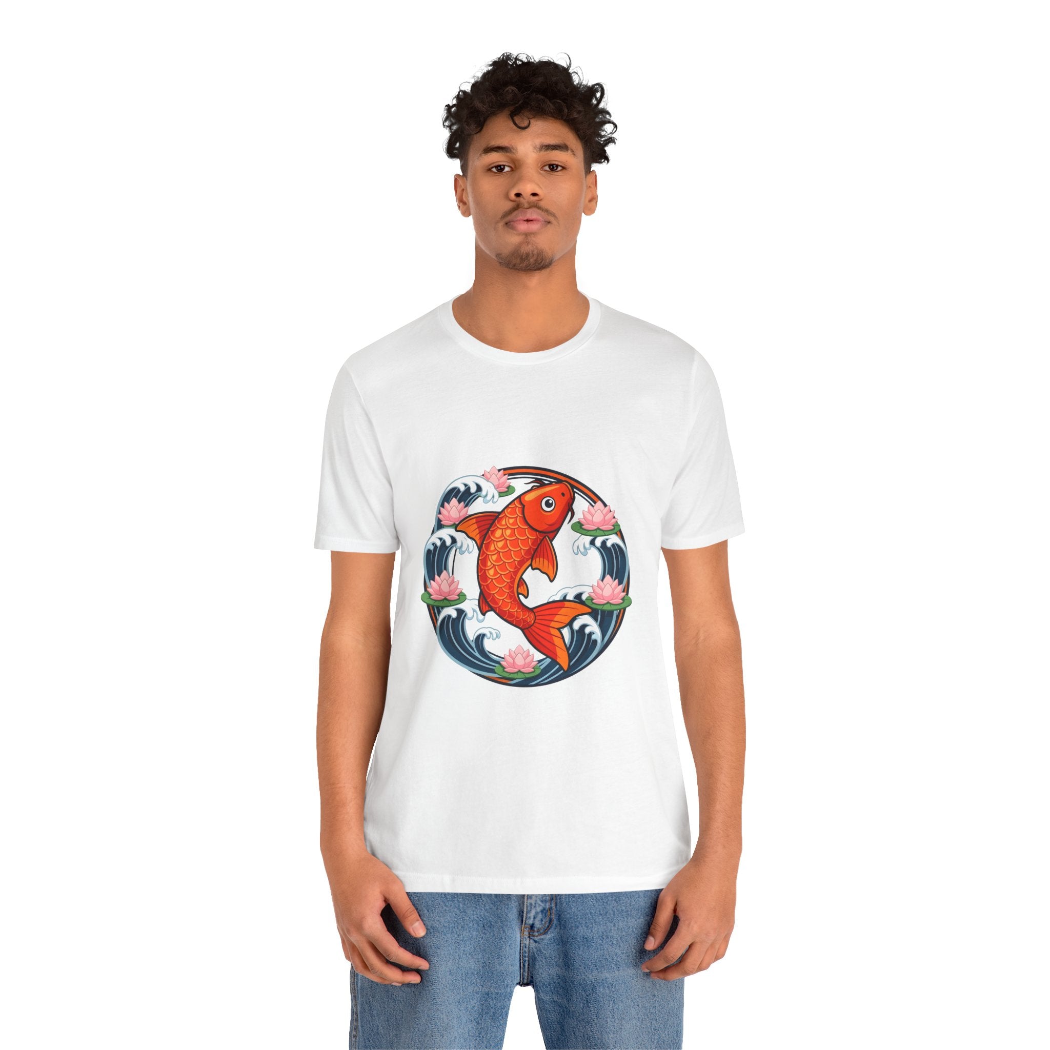 Koi Circle Graphic Tee — Japanese Koi Fish Waves & Lotus T-Shirt