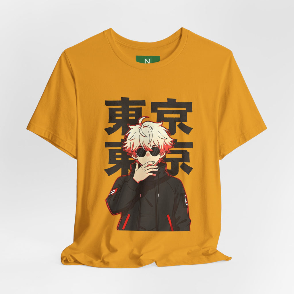 Tokyo Anime Graphic Tee — Blond Character with Kanji "東京"