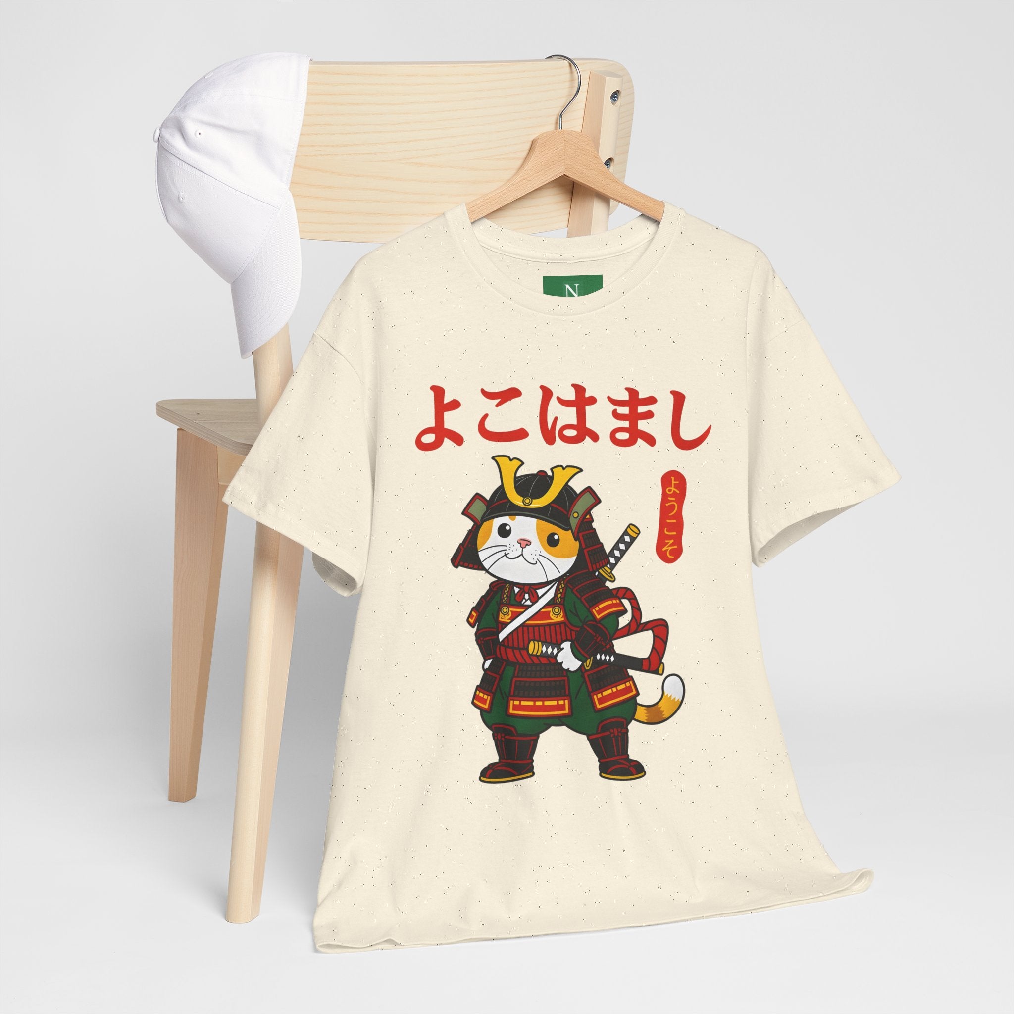 Samurai Cat T-Shirt — 'よこはまし' Japanese Yokohama Cute Warrior Tee