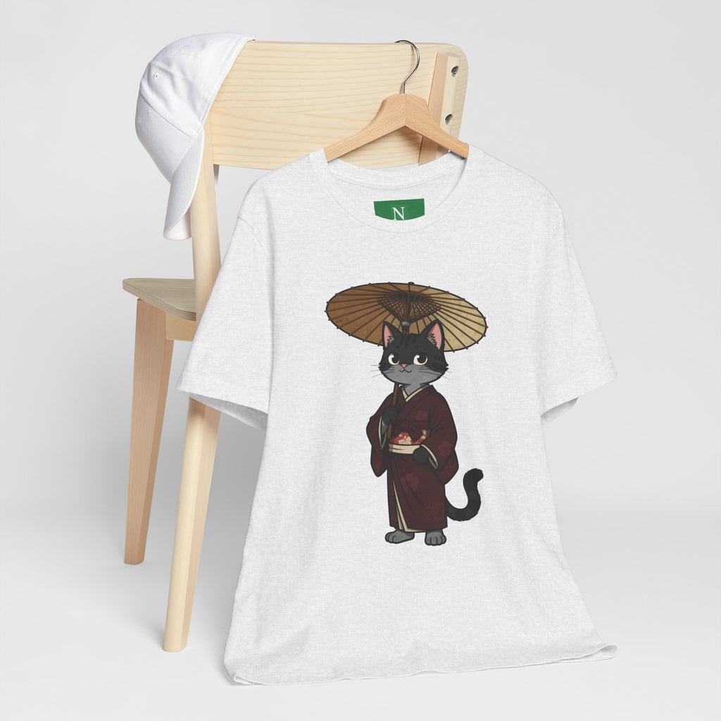 Geisha Cat Tee — Japanese Umbrella Cat Graphic T-Shirt