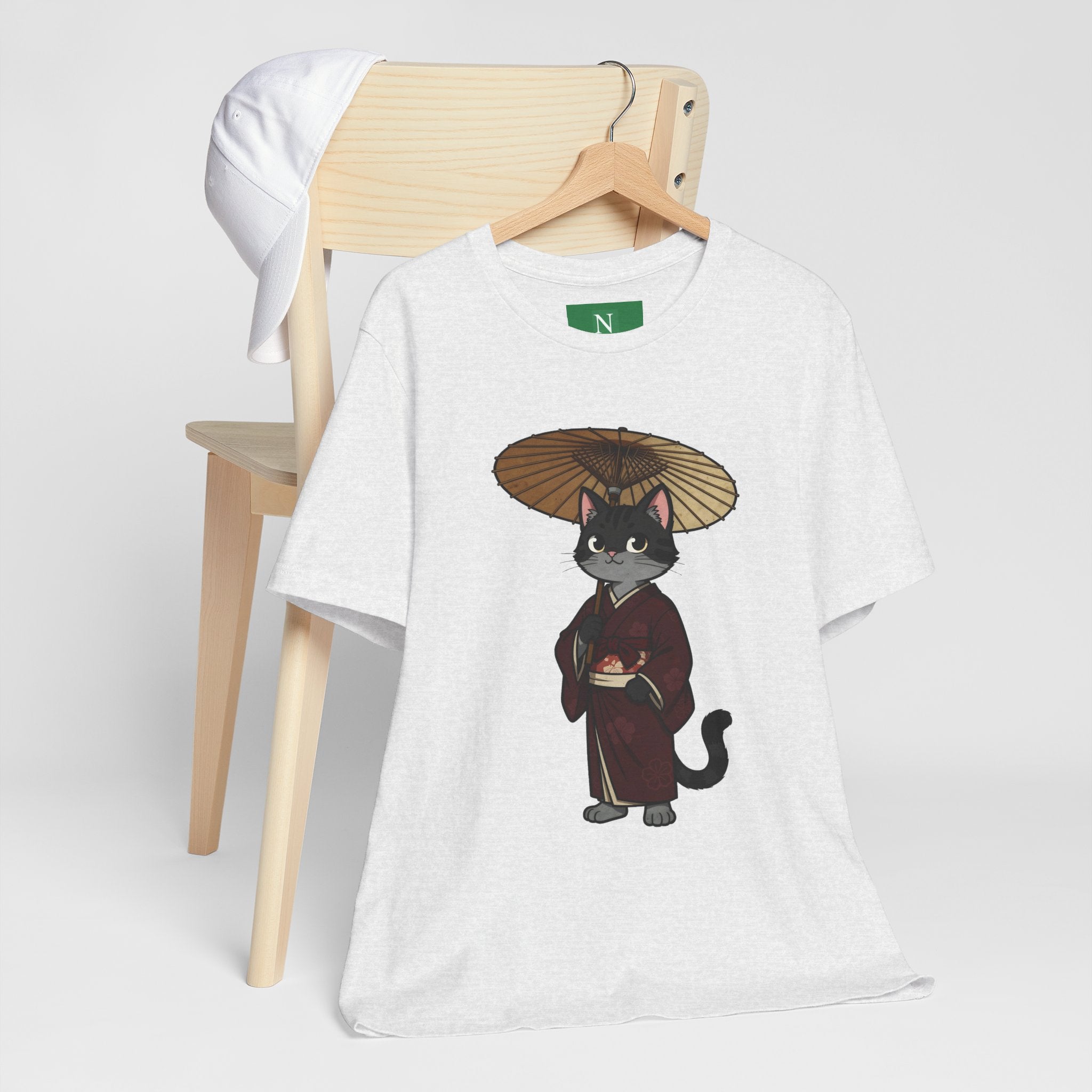 Geisha Cat Tee — Japanese Umbrella Cat Graphic T-Shirt