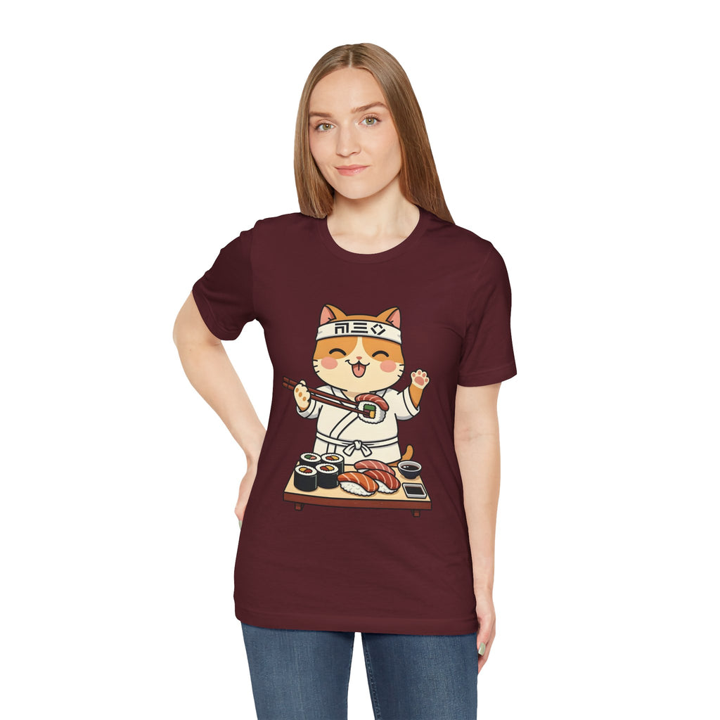 Sushi Chef Cat T‑Shirt — Cute Kawaii Cat Making Sushi Graphic Tee