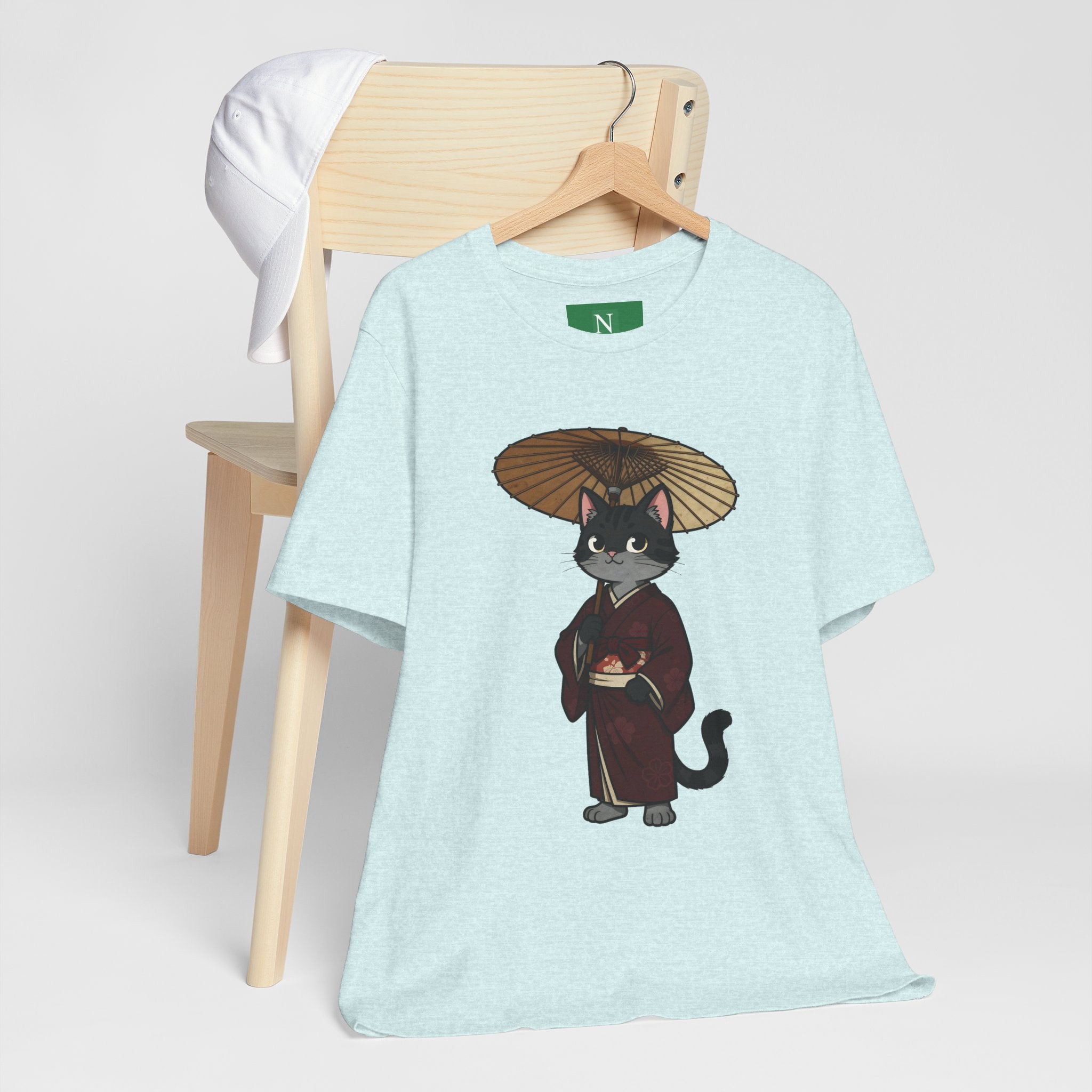 Geisha Cat Tee — Japanese Umbrella Cat Graphic T-Shirt