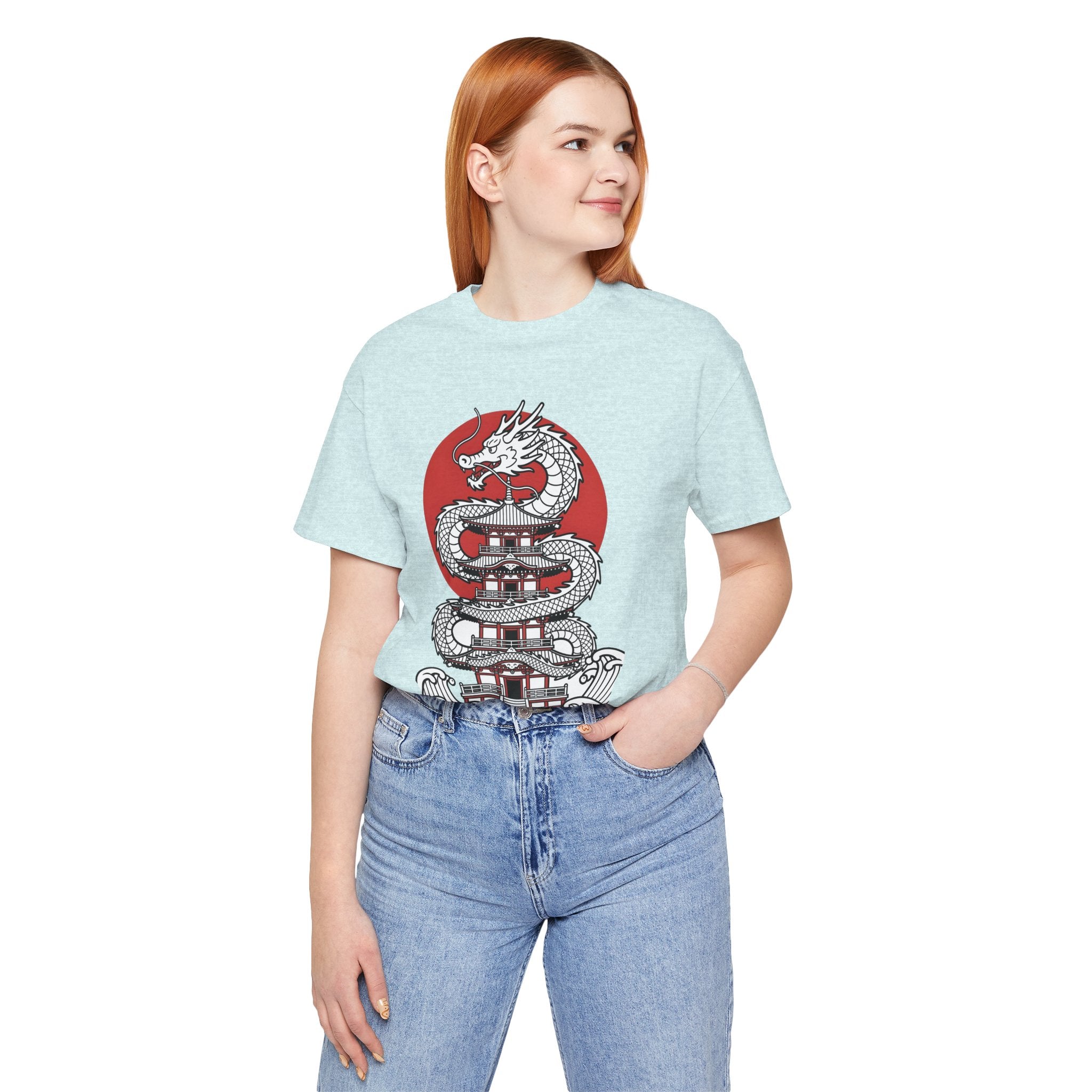 Dragon Pagoda T‑Shirt — Japanese Red Sun Temple Graphic Tee