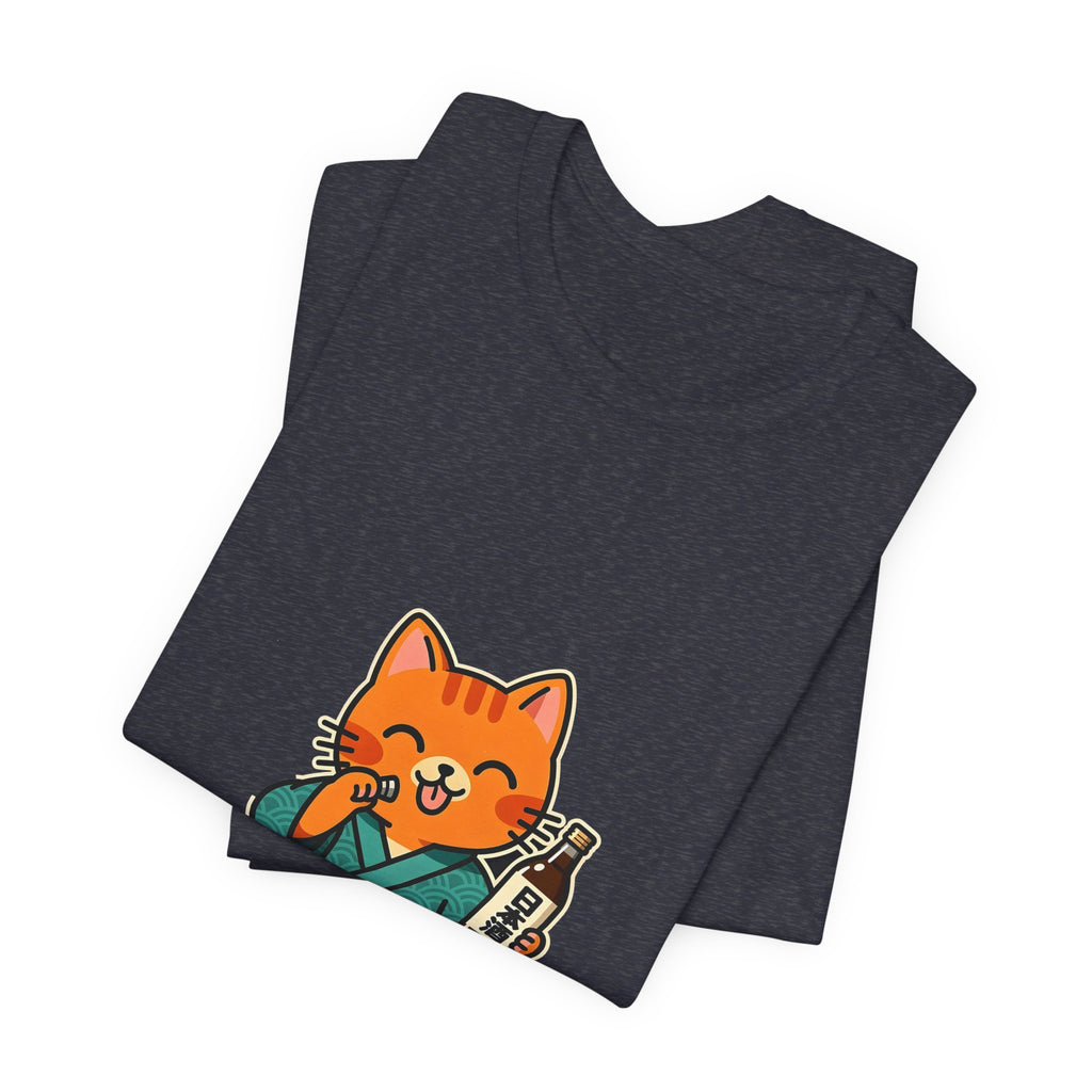 Sake Cat Tee — Cute Orange Cat in Kimono Drinking Sake T-Shirt