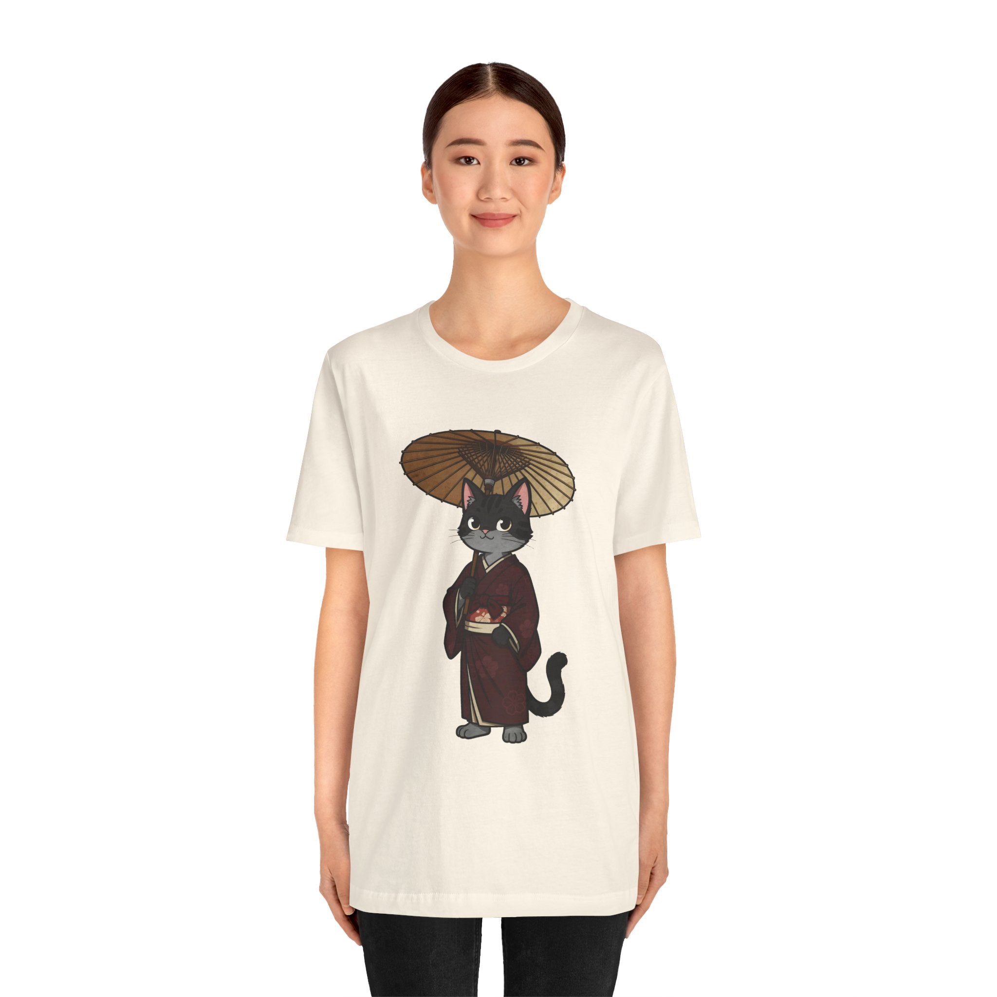 Geisha Cat Tee — Japanese Umbrella Cat Graphic T-Shirt