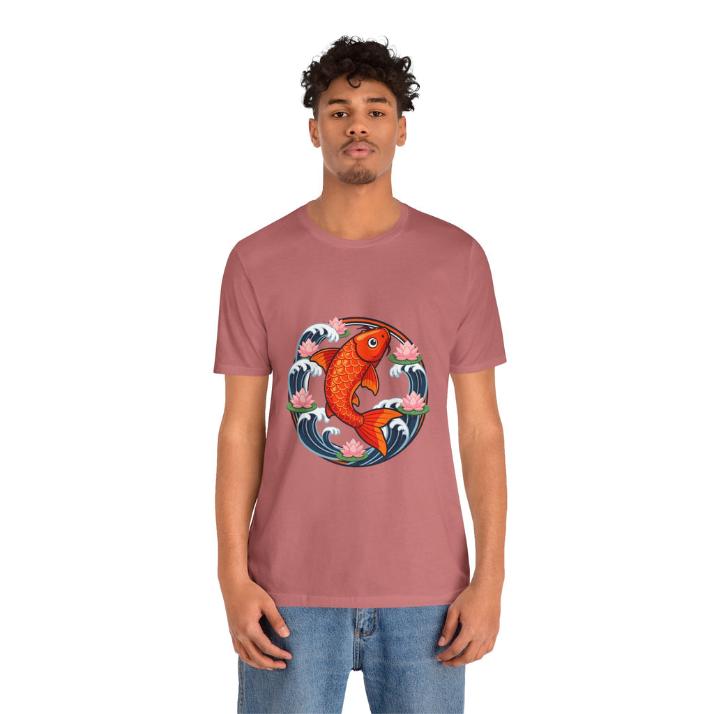 Koi Circle Graphic Tee — Japanese Koi Fish Waves & Lotus T-Shirt
