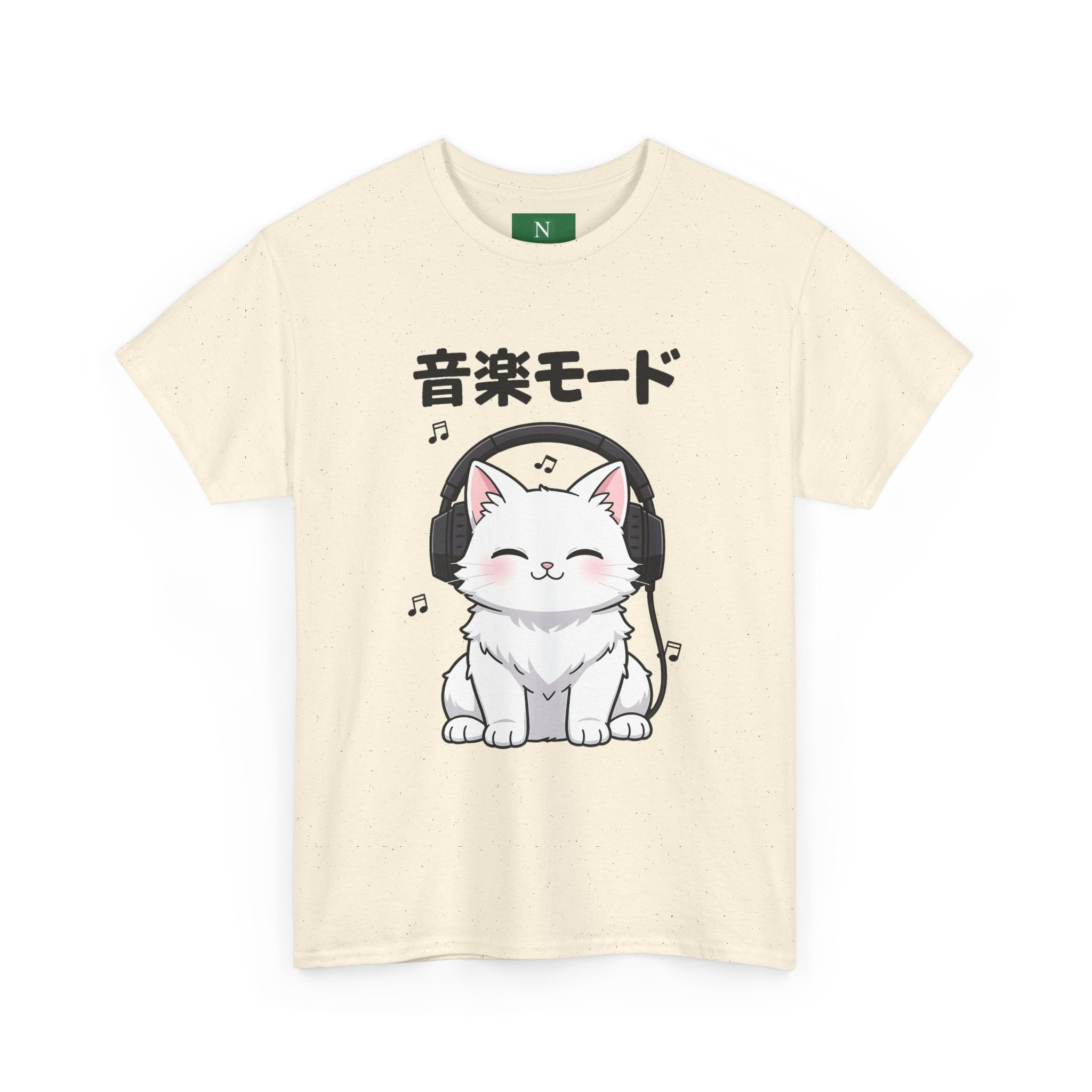 Cat with Headphones Tee — "Music Mode" Japanese Kawaii Graphic T-Shirt