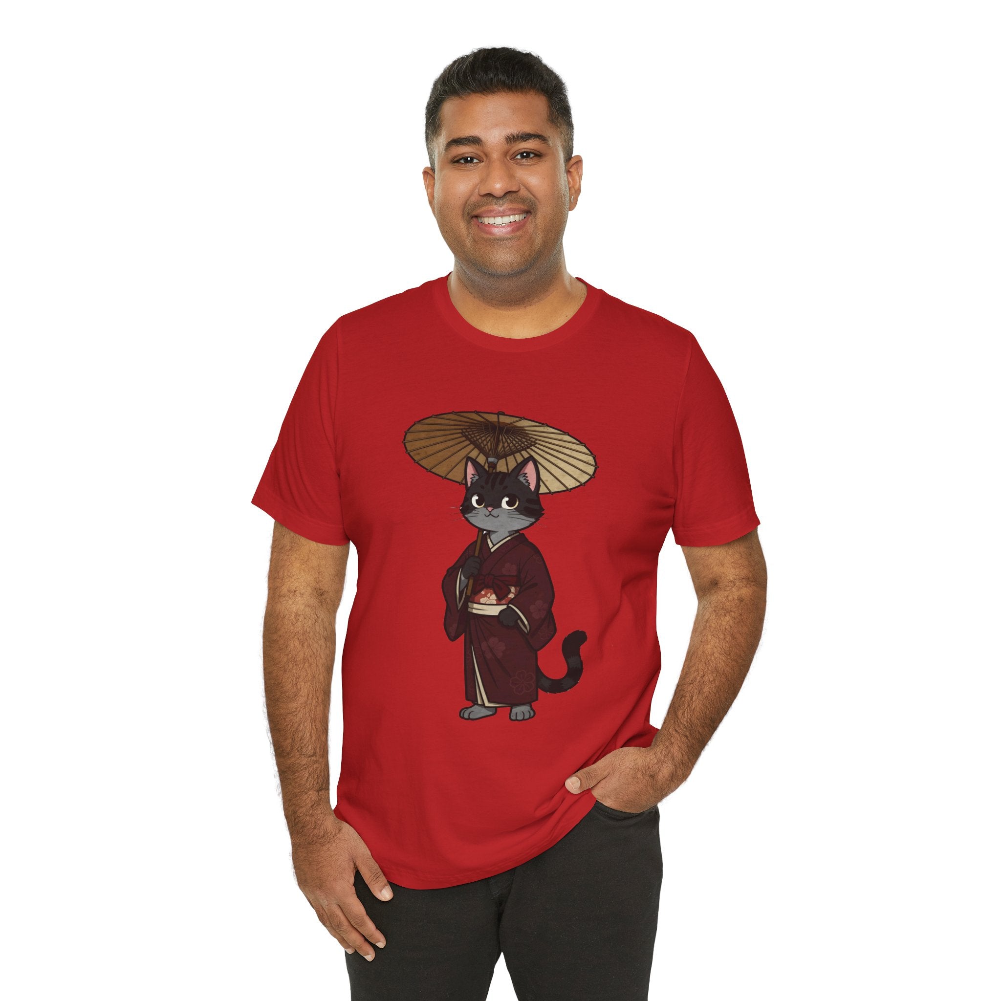 Geisha Cat Tee — Japanese Umbrella Cat Graphic T-Shirt