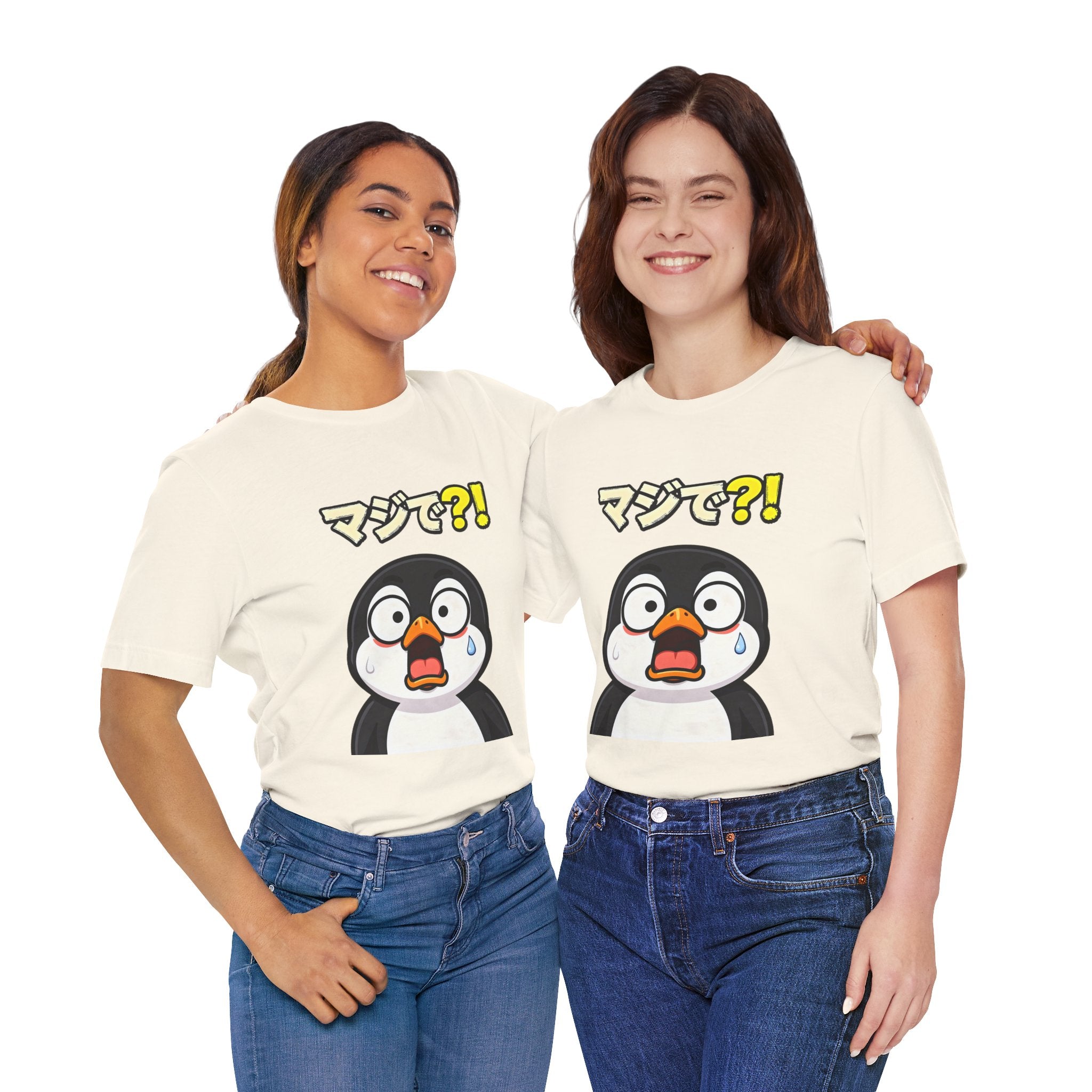 Shocked Penguin Tee — Japanese “マジで?!” Cute Anime-Style Graphic T-Shirt