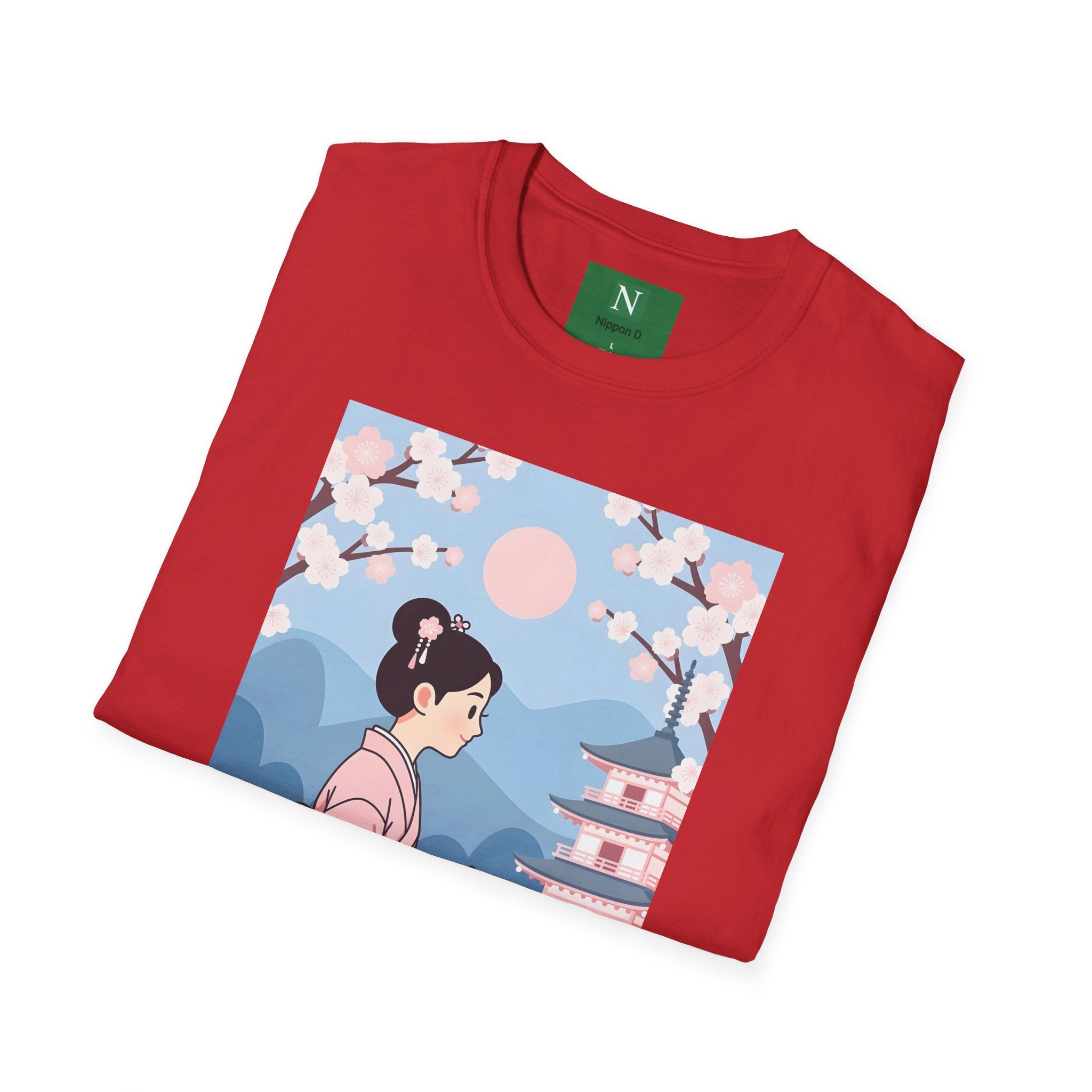 Cherry Blossom Geisha Tee — Japanese Girl & Cat Graphic T-Shirt