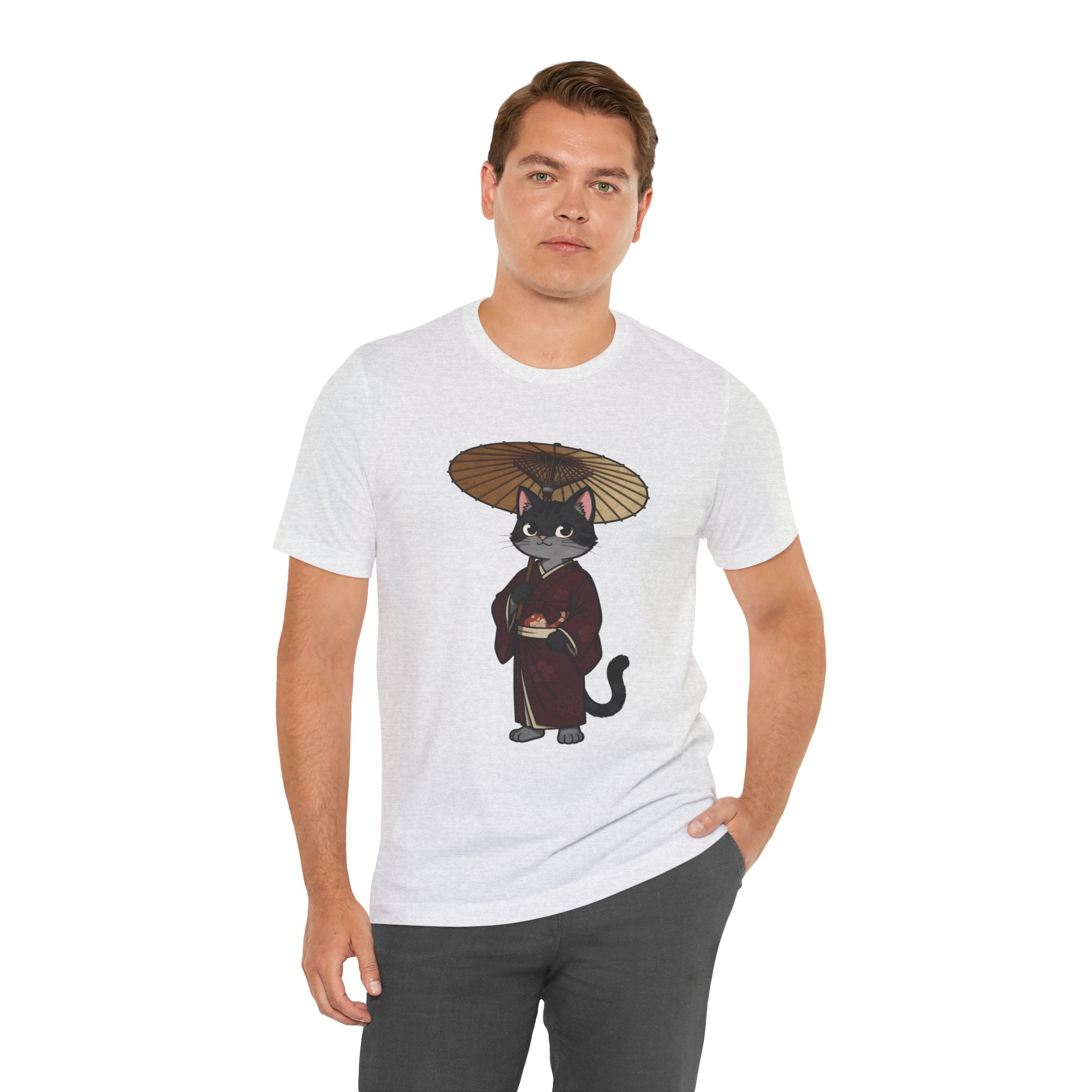 Geisha Cat Tee — Japanese Umbrella Cat Graphic T-Shirt