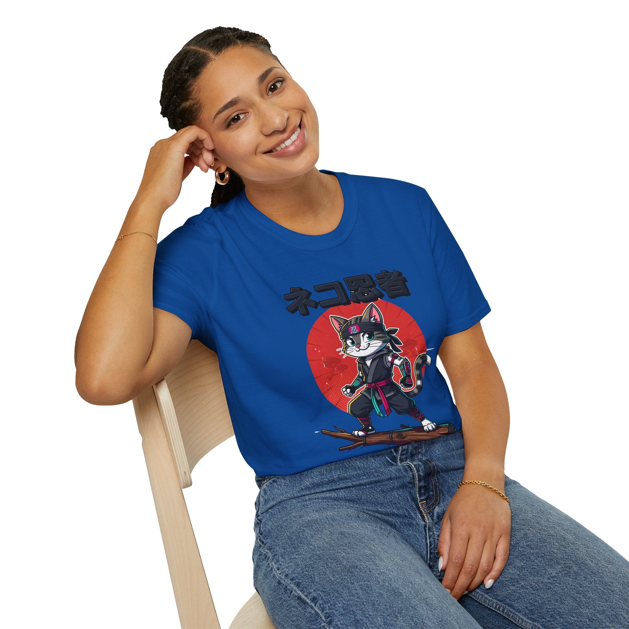 Neko Ronin Cat T-Shirt – Samurai Cat with Red Sun Japanese Text