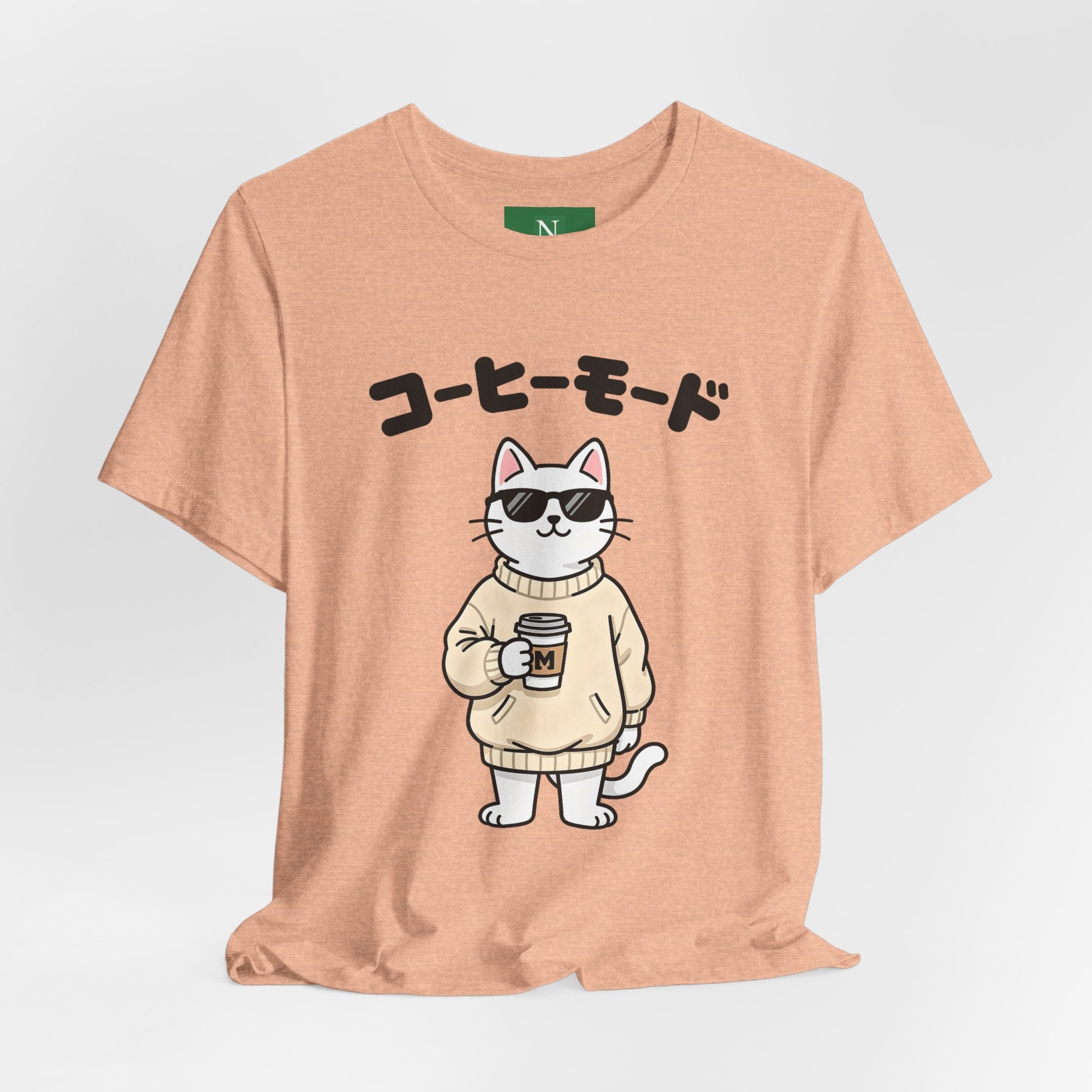 Coffee Mode Cat Tee — Cute Japanese Cat Holding Coffee T-Shirt