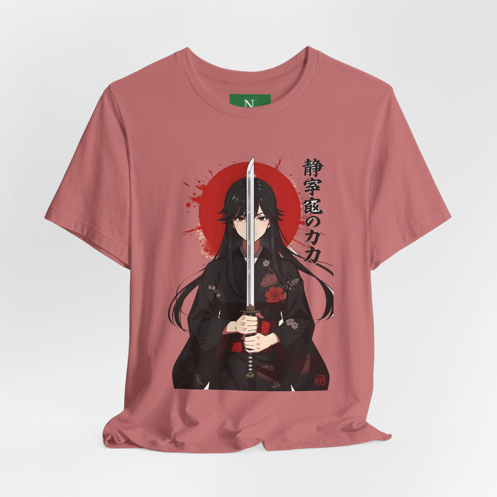 Samurai Girl Sword T‑Shirt — Anime Katana Tee with Japanese Text
