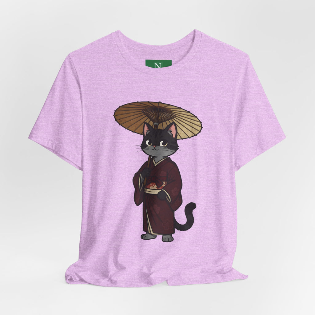 Geisha Cat Tee — Japanese Umbrella Cat Graphic T-Shirt