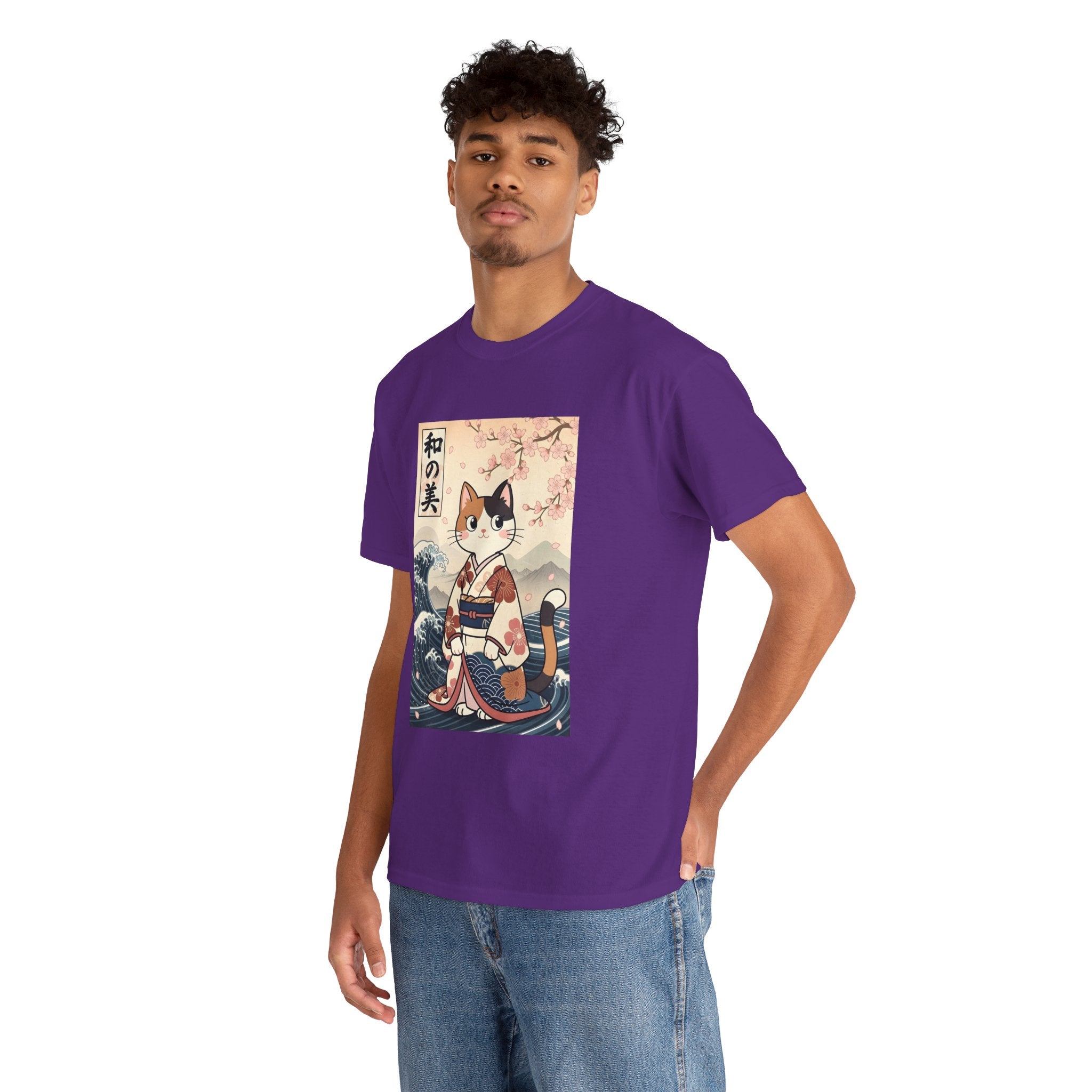 Cat Ukiyo-e T-Shirt — Vintage Japanese Kimono Cat with Cherry Blossoms