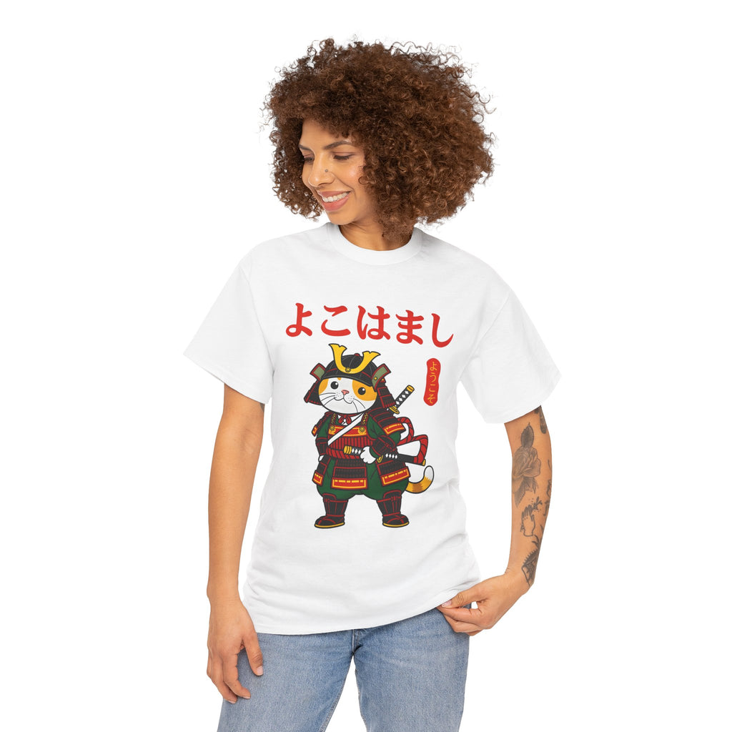 Samurai Cat T-Shirt — 'よこはまし' Japanese Yokohama Cute Warrior Tee