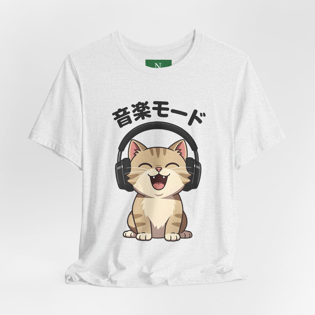 Music Mode Cat T-Shirt — Cute Headphones Cat with Japanese Text (音楽モード)