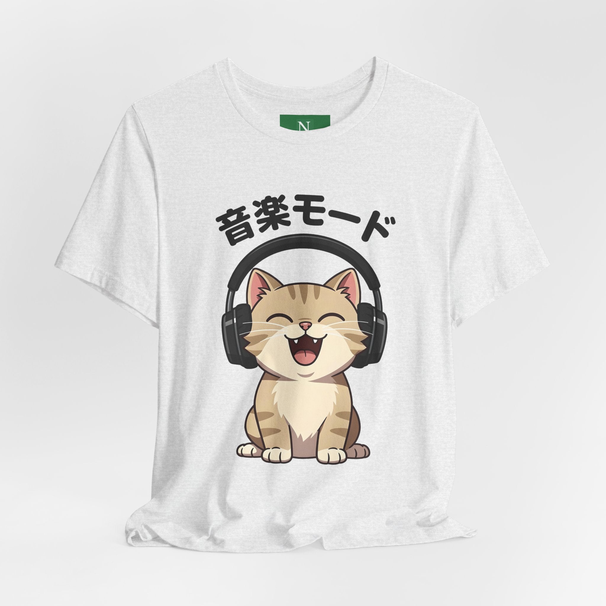 Music Mode Cat T-Shirt — Cute Headphones Cat with Japanese Text (音楽モード)