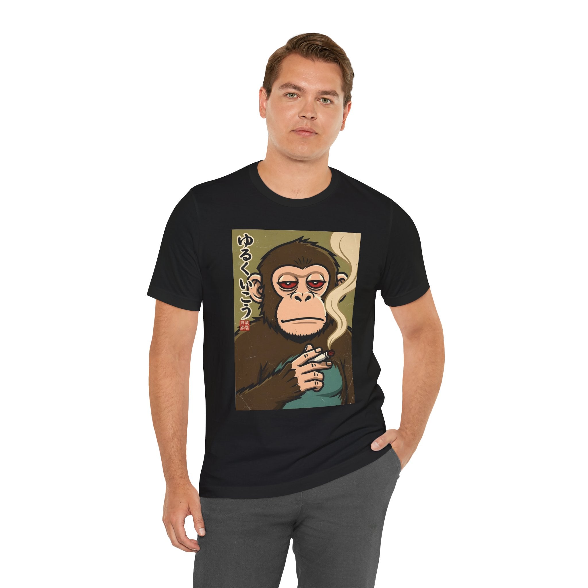 Smoking Monkey Graphic Tee — Japanese Retro Ape Illustration T-Shirt