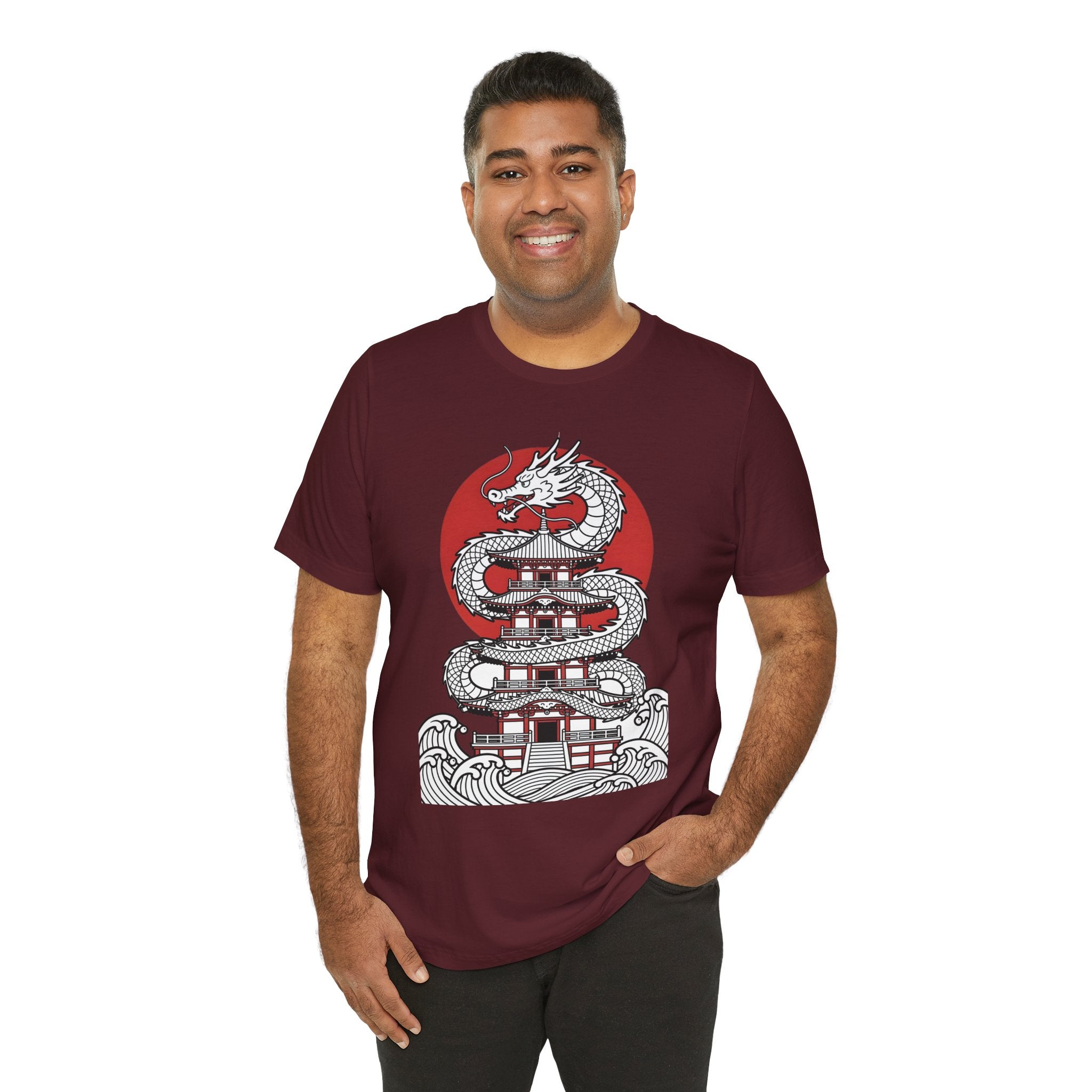 Dragon Pagoda T‑Shirt — Japanese Red Sun Temple Graphic Tee
