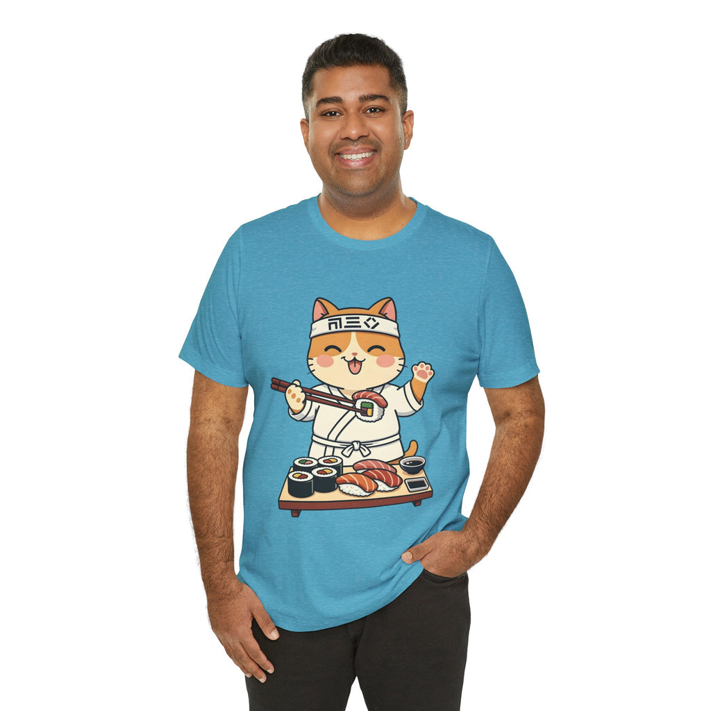 Sushi Chef Cat T‑Shirt — Cute Kawaii Cat Making Sushi Graphic Tee