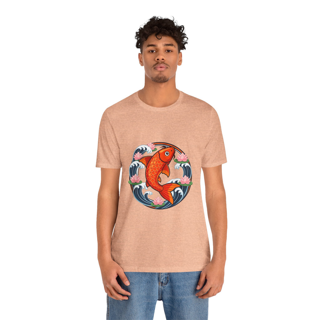 Koi Circle Graphic Tee — Japanese Koi Fish Waves & Lotus T-Shirt