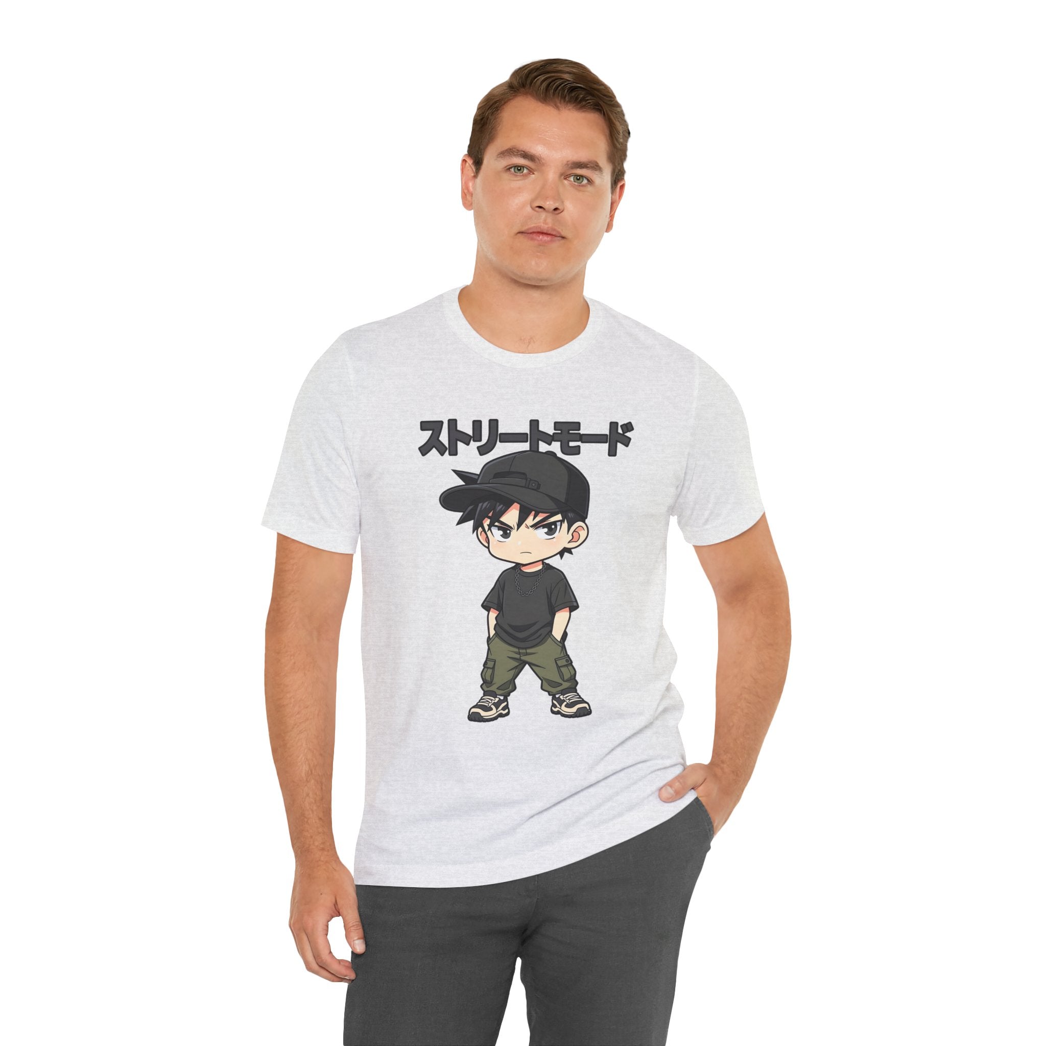 Street Mode Anime Boy T-Shirt — Japanese Text Graphic Tee