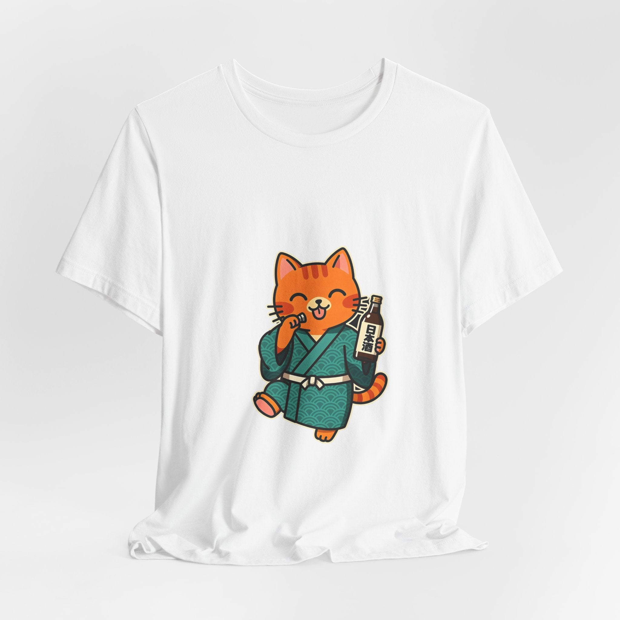 Sake Cat Tee — Cute Orange Cat in Kimono Drinking Sake T-Shirt