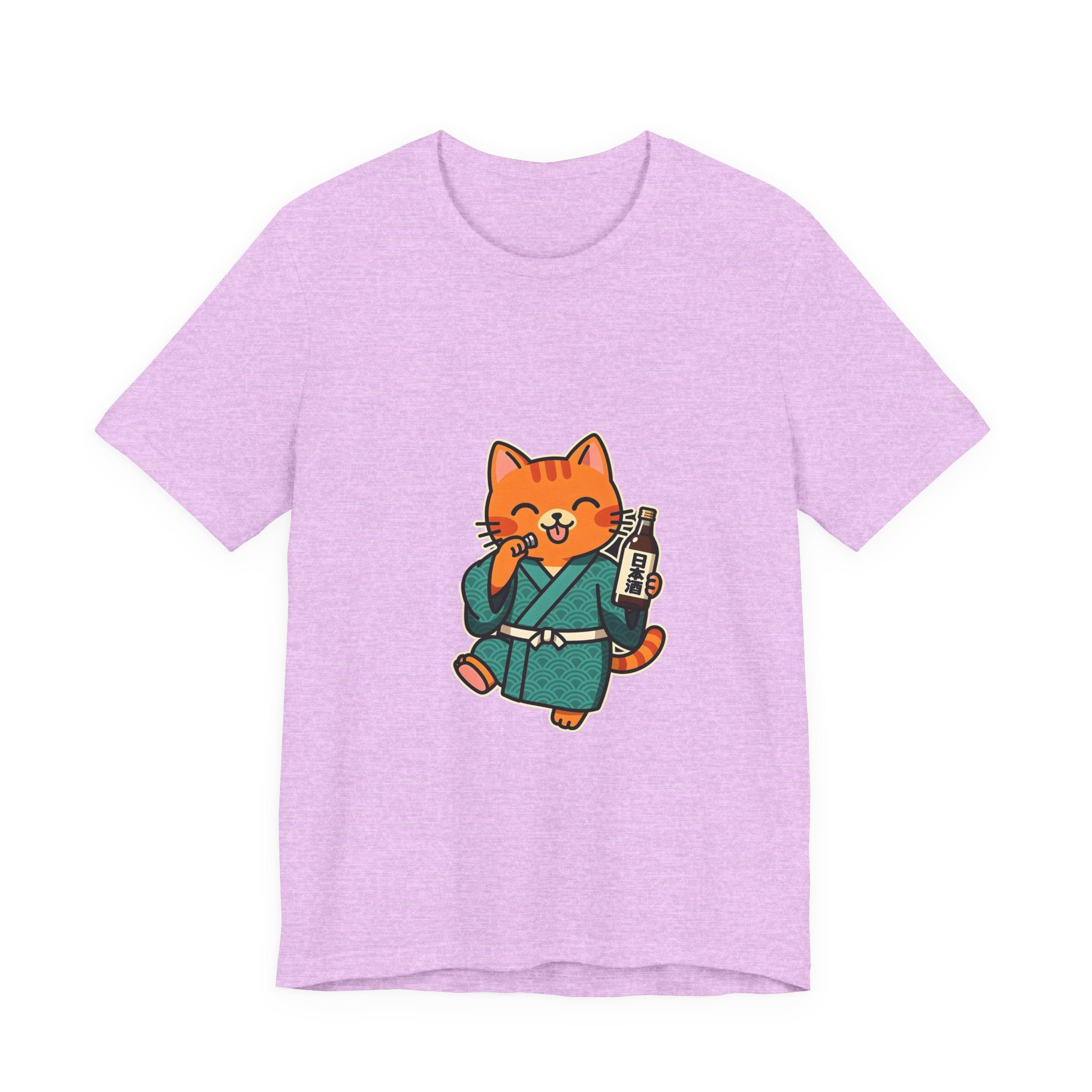 Sake Cat Tee — Cute Orange Cat in Kimono Drinking Sake T-Shirt