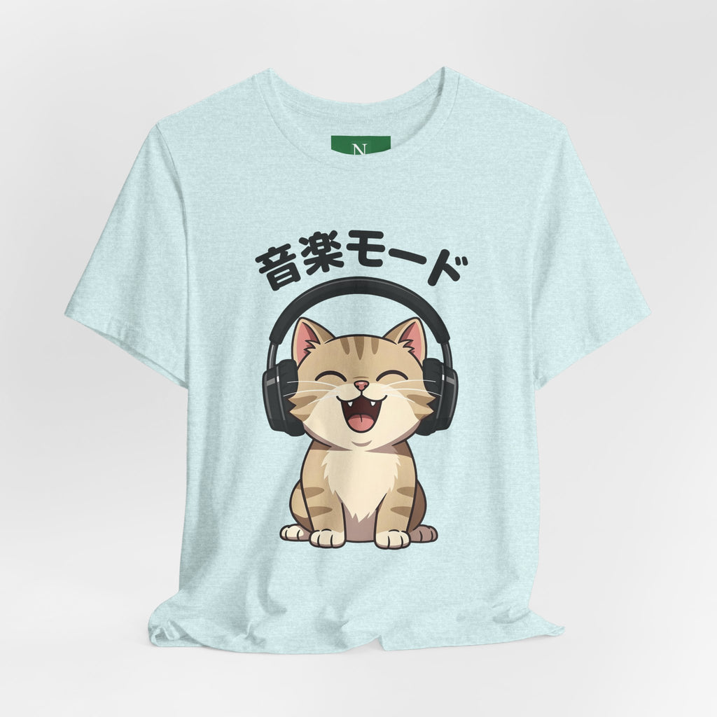 Music Mode Cat T-Shirt — Cute Headphones Cat with Japanese Text (音楽モード)