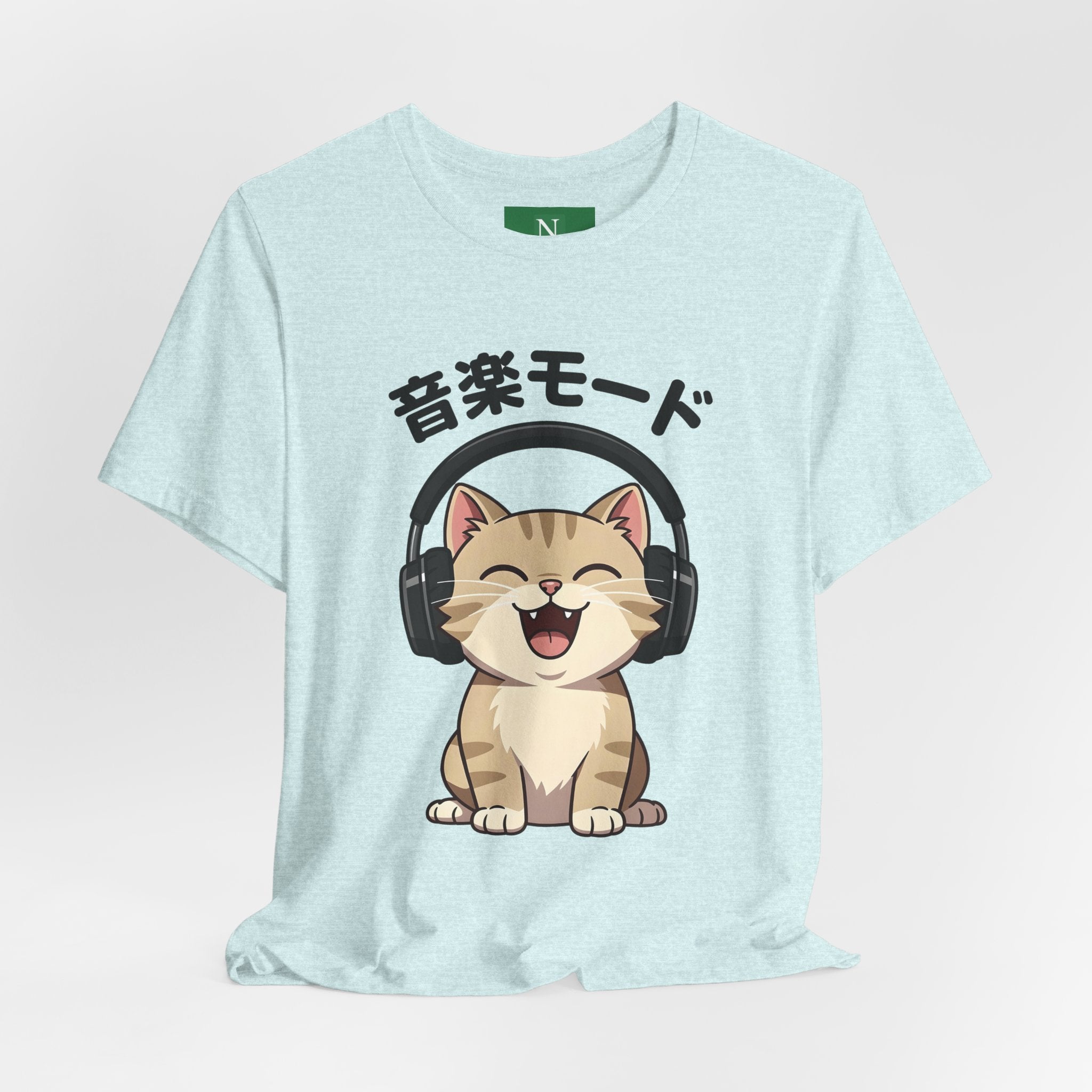 Music Mode Cat T-Shirt — Cute Headphones Cat with Japanese Text (音楽モード)
