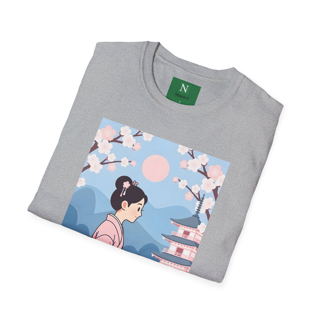 Cherry Blossom Geisha Tee — Japanese Girl & Cat Graphic T-Shirt