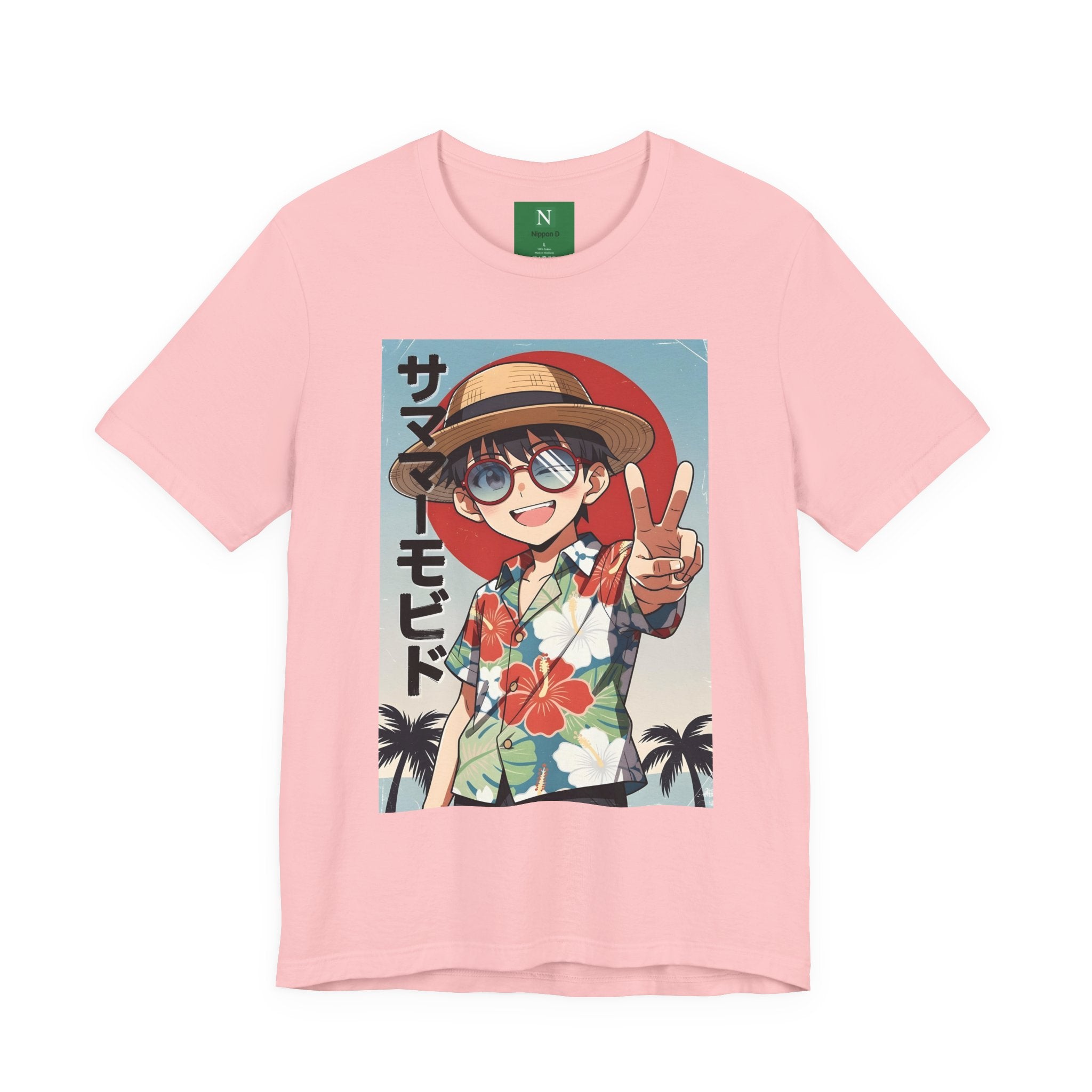 Anime Summer Kid: Tropical Hawaiian Tee with Peace Sign (サマー)