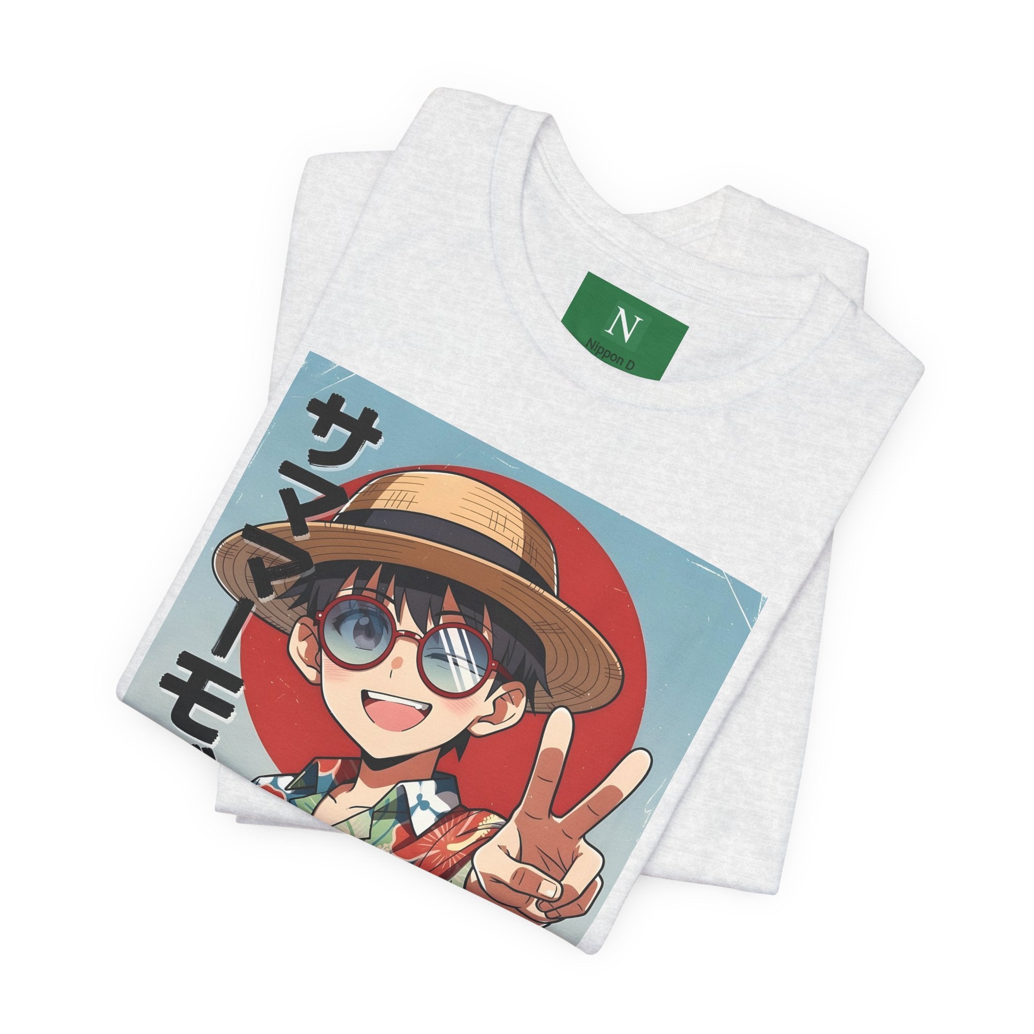 Anime Summer Kid: Tropical Hawaiian Tee with Peace Sign (サマー)