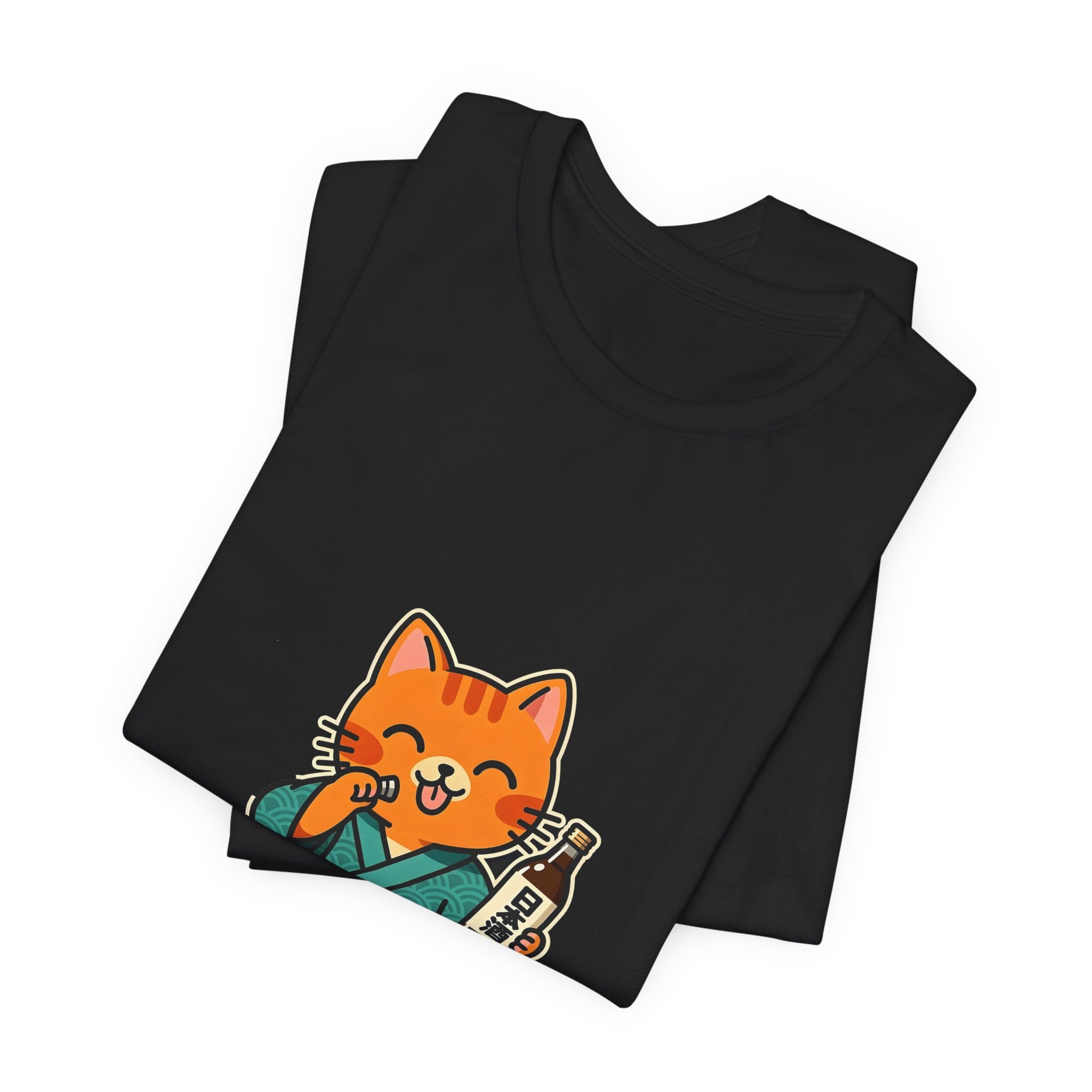 Sake Cat Tee — Cute Orange Cat in Kimono Drinking Sake T-Shirt