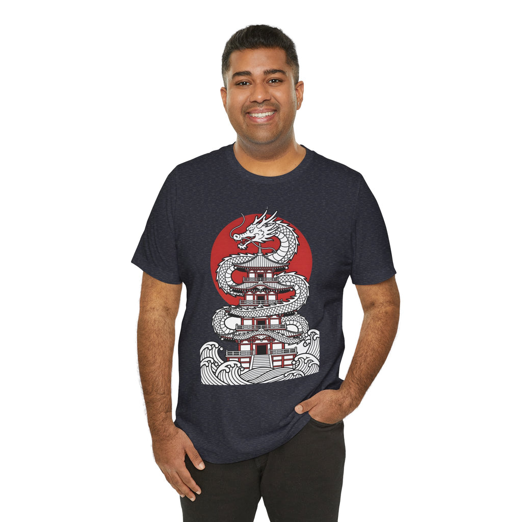 Dragon Pagoda T‑Shirt — Japanese Red Sun Temple Graphic Tee