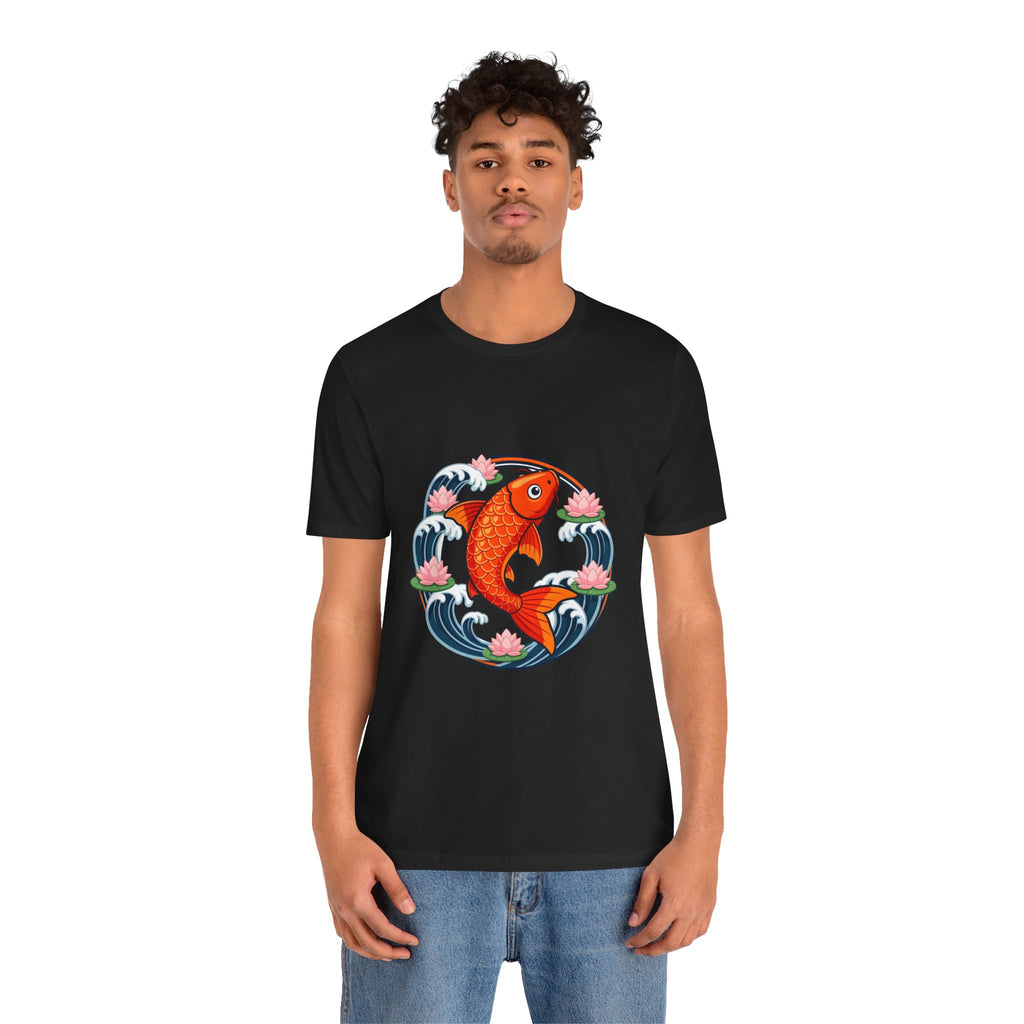 Koi Circle Graphic Tee — Japanese Koi Fish Waves & Lotus T-Shirt