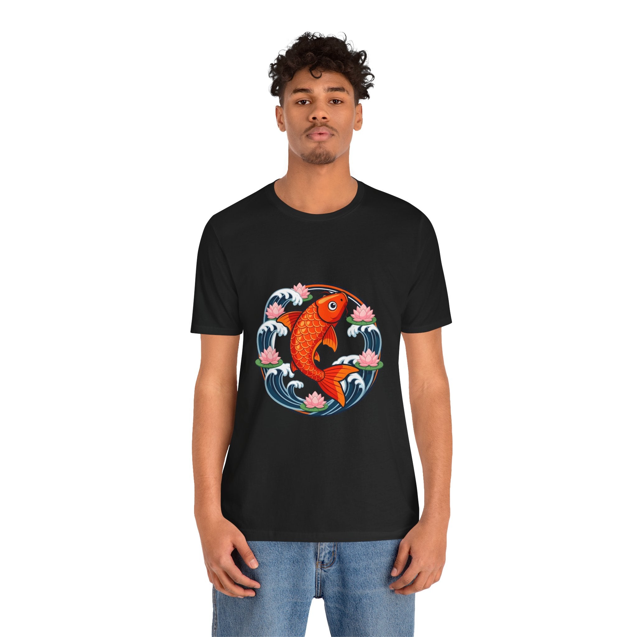 Koi Circle Graphic Tee — Japanese Koi Fish Waves & Lotus T-Shirt