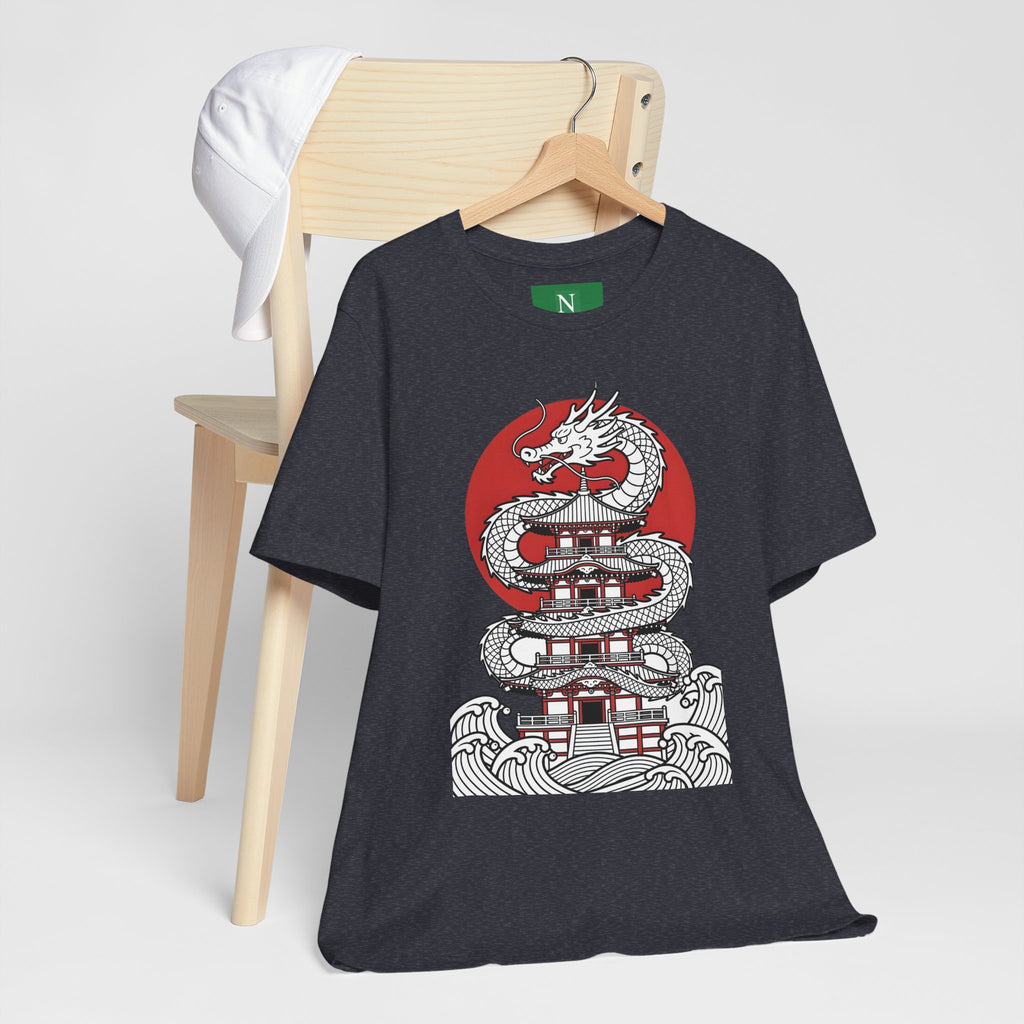 Dragon Pagoda T‑Shirt — Japanese Red Sun Temple Graphic Tee
