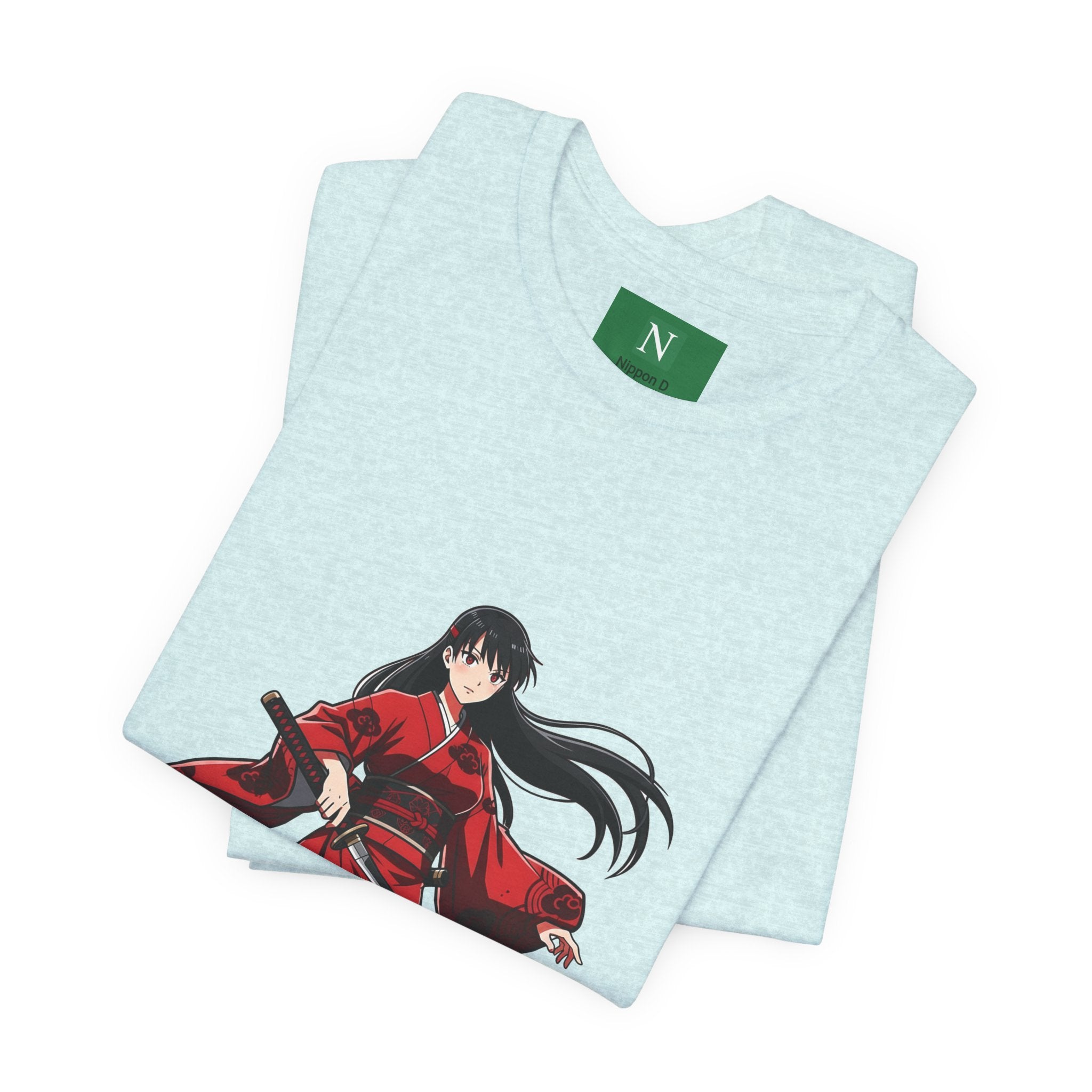 Anime Red Warrior T-Shirt — Female Swordswoman Illustration Tee