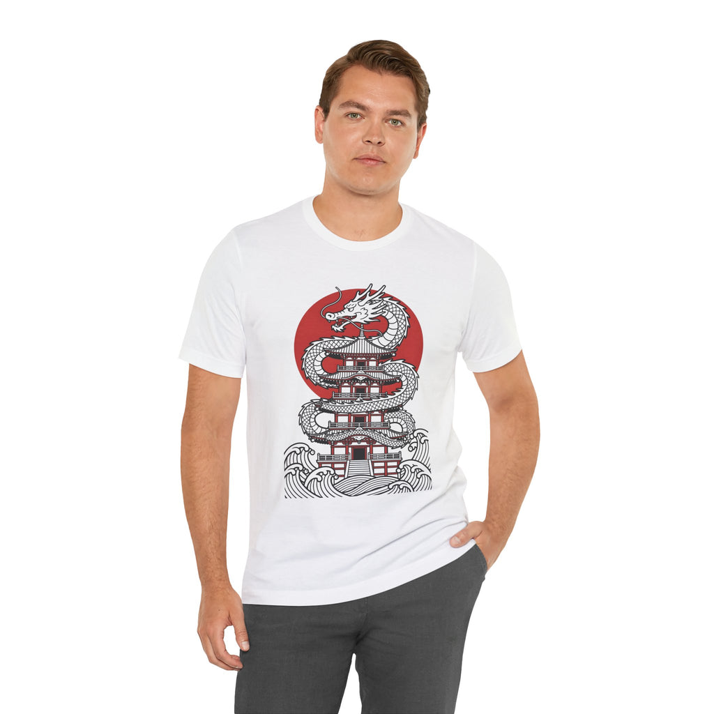 Dragon Pagoda T‑Shirt — Japanese Red Sun Temple Graphic Tee