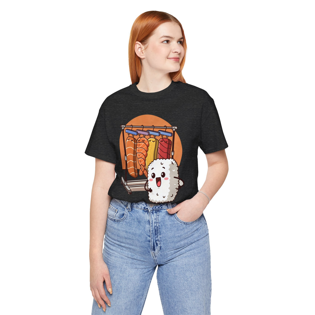 Cute Sushi Rice Cartoon T‑Shirt — Kawaii Nigiri Character Tee
